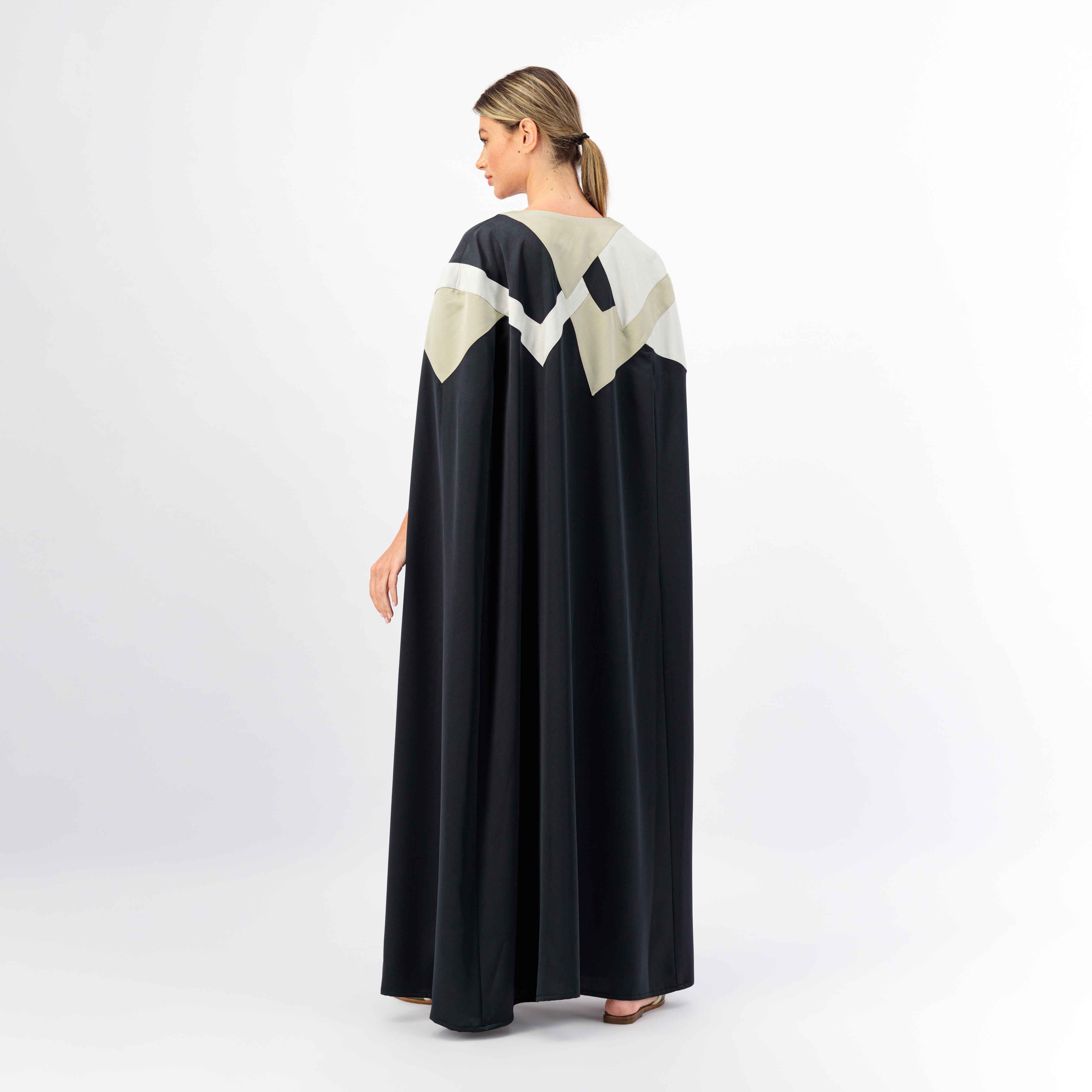 BLACK CREPE FABRIC CAPE ABAYA BATCH TOP GRAY