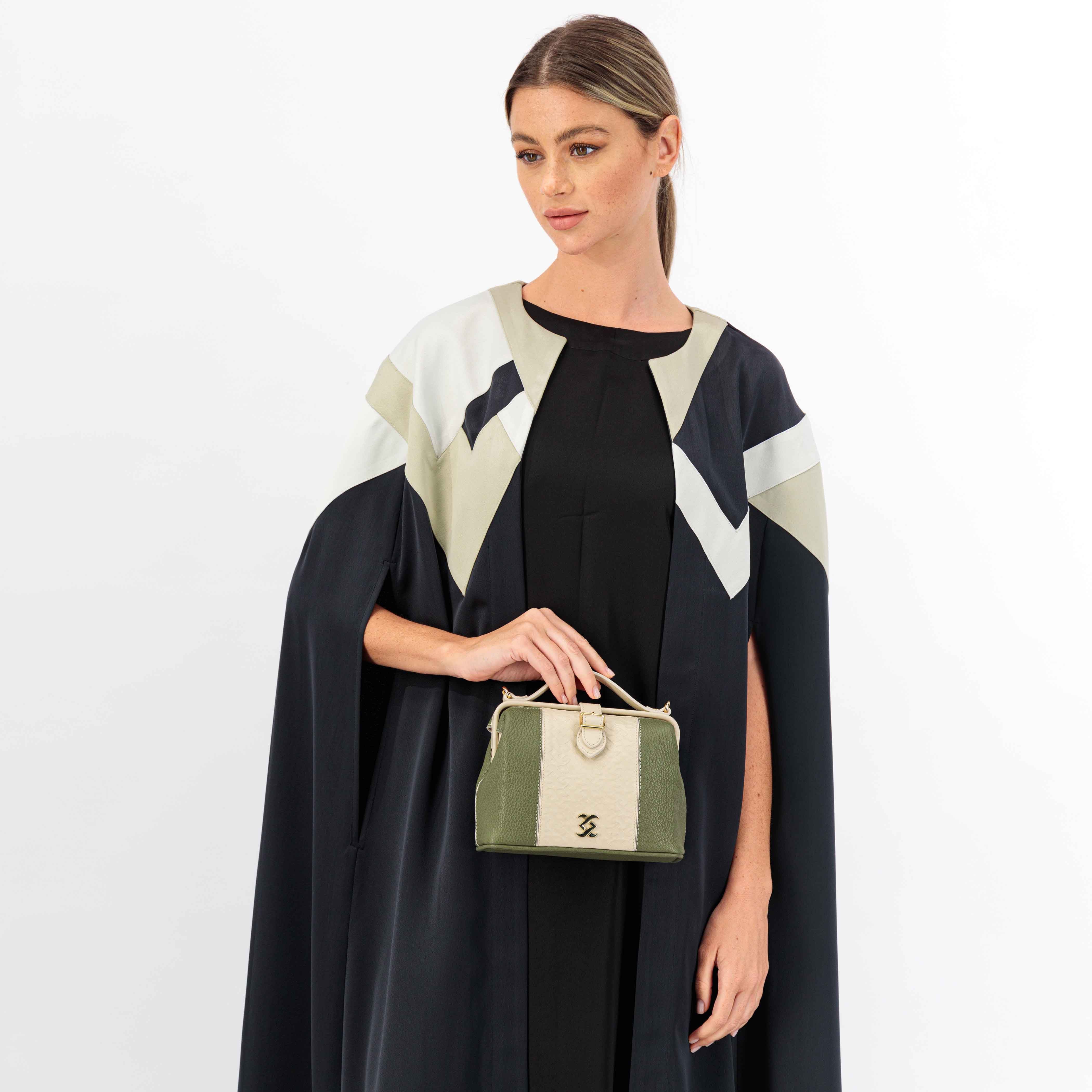 BLACK CREPE FABRIC CAPE ABAYA BATCH TOP GRAY