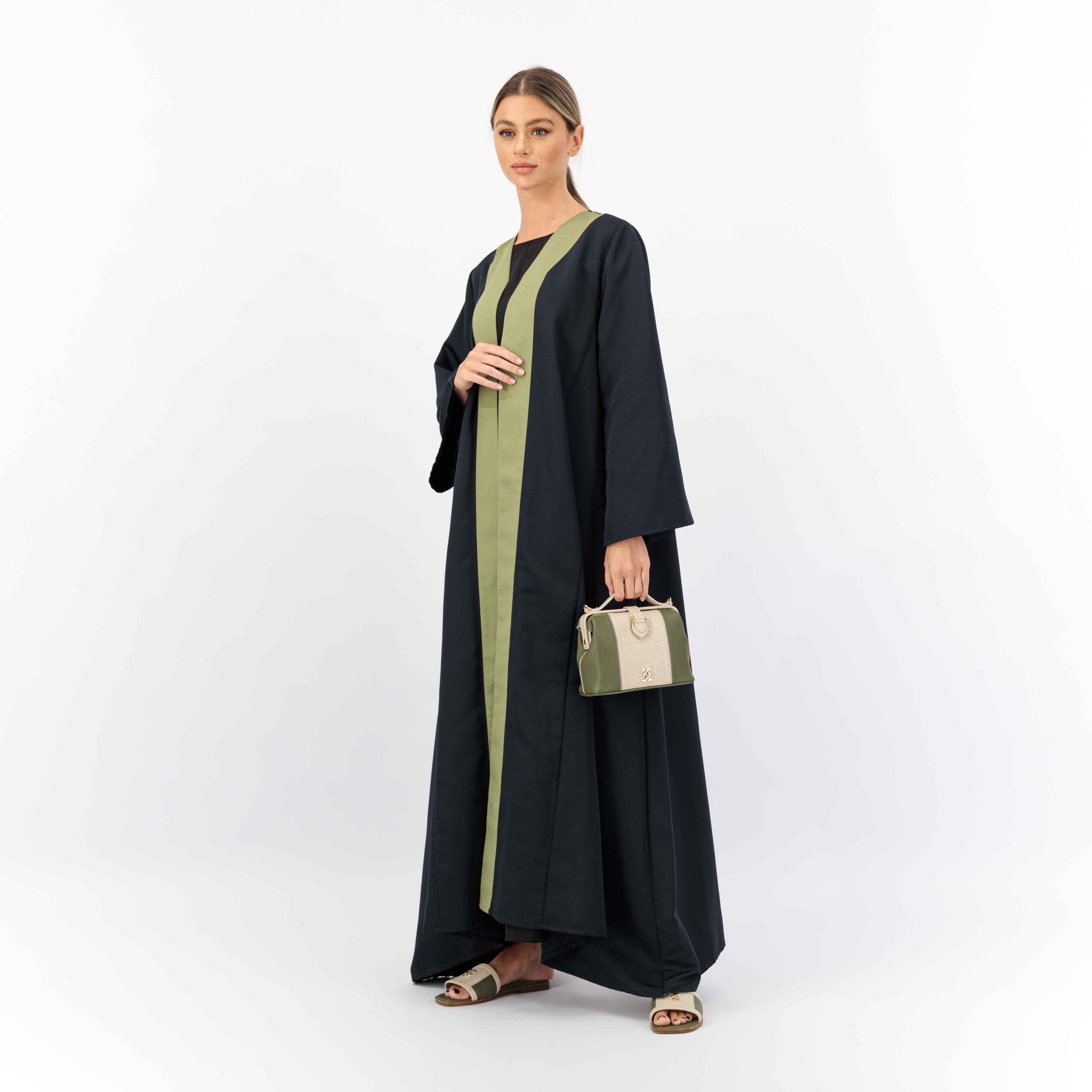 BLACK WITH GREEN WOVEN FABRIC ABAYA