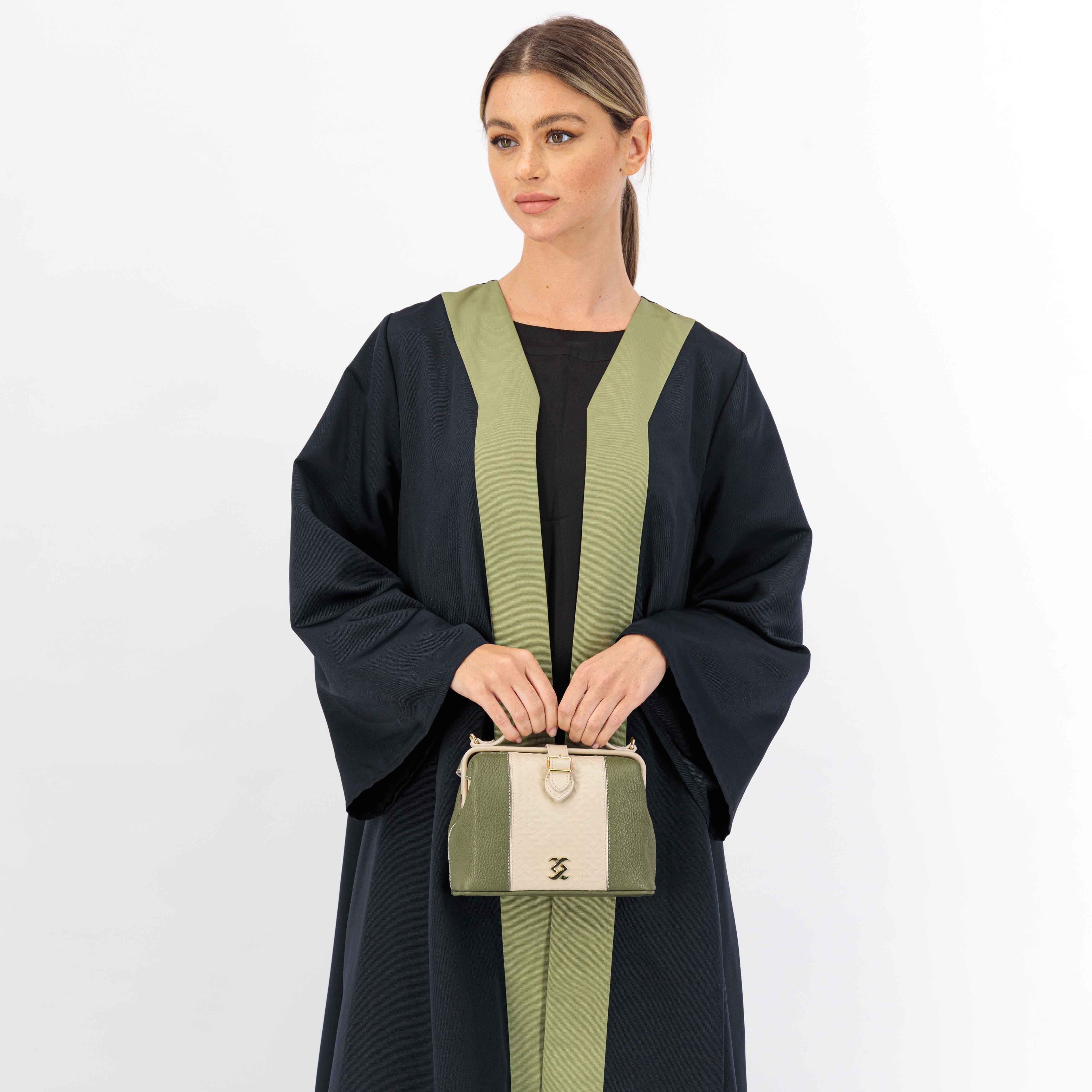 BLACK WITH GREEN WOVEN FABRIC ABAYA