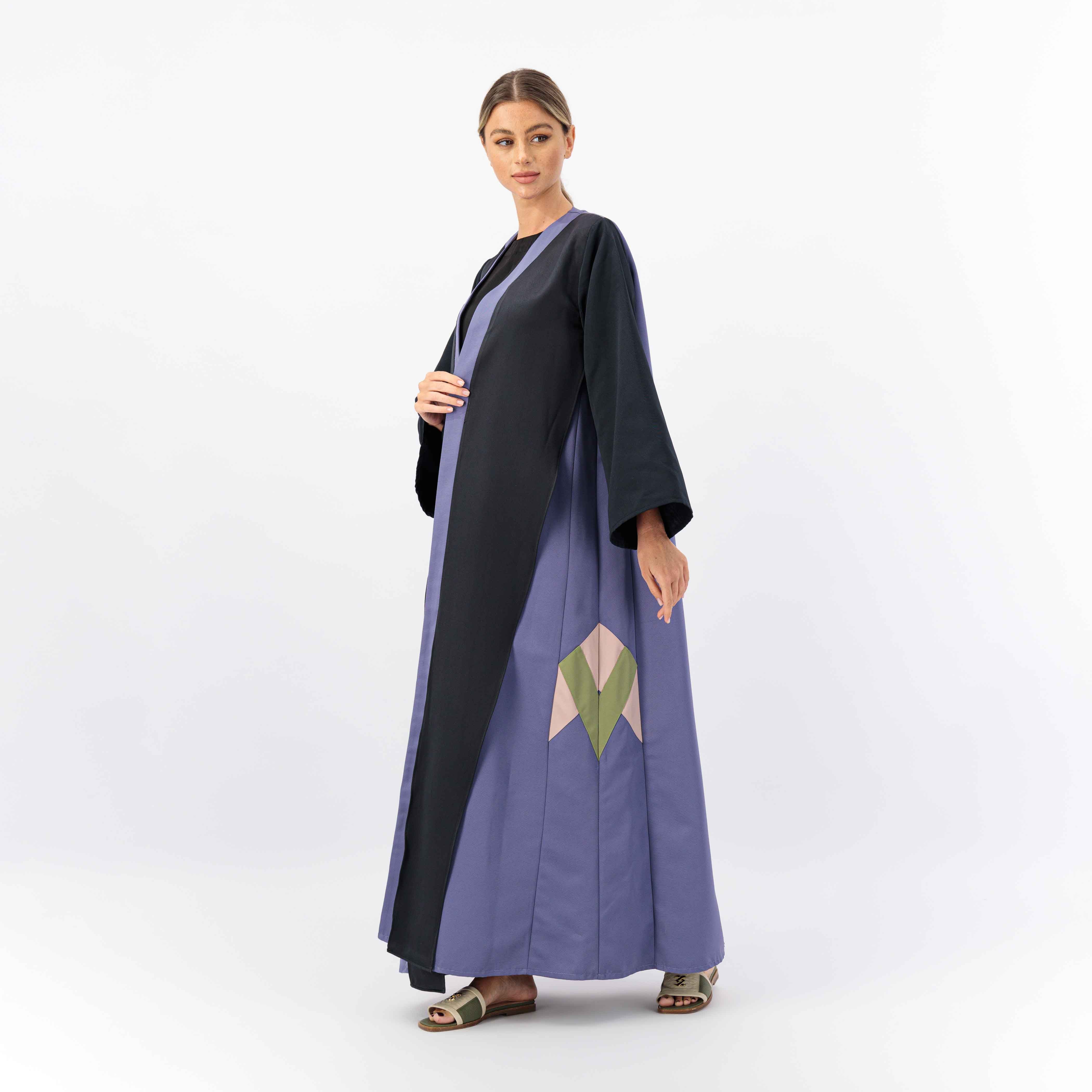 PURPLE WOVEN FABRIC ABAYA WITH PATCH IN BOTH SIDE