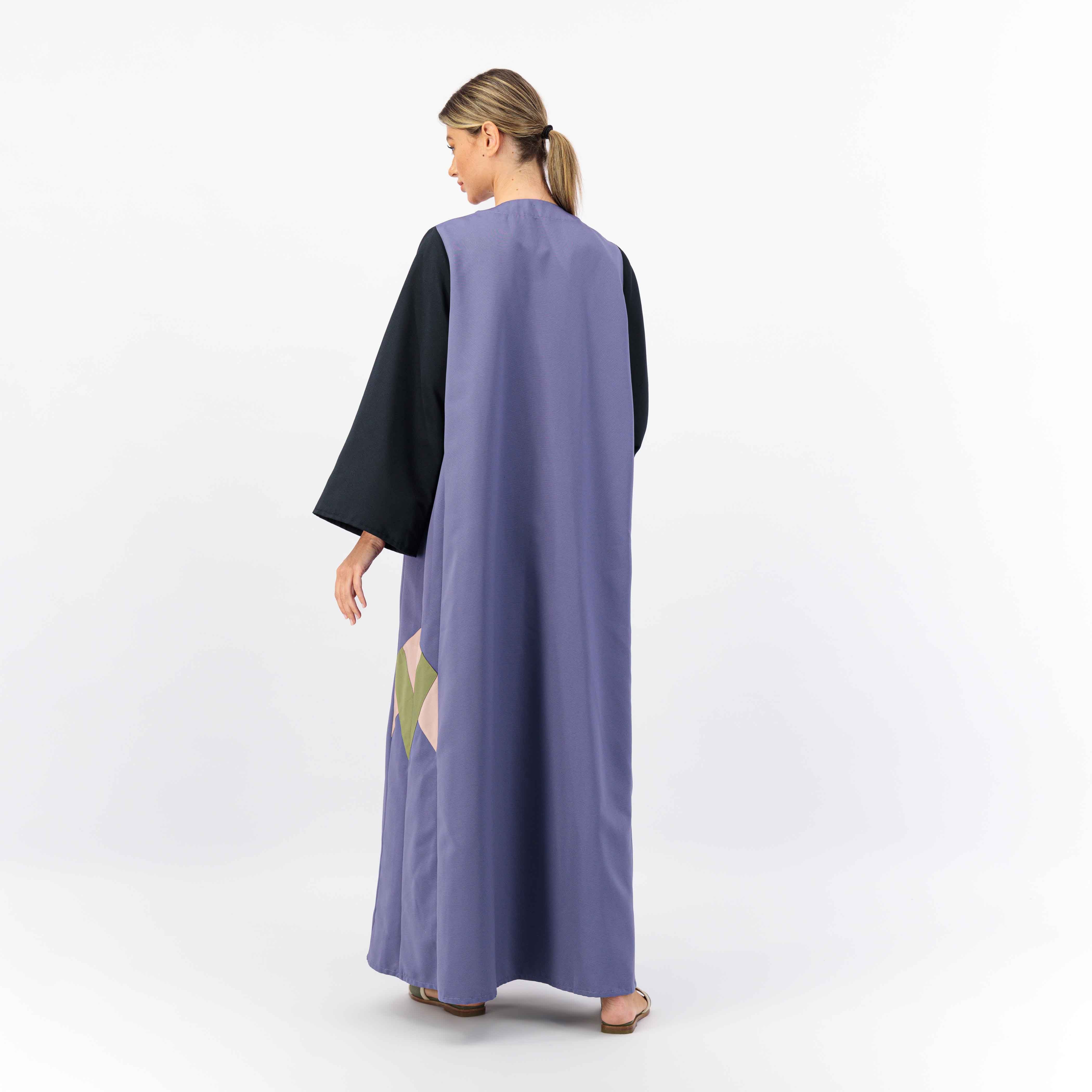 PURPLE WOVEN FABRIC ABAYA WITH PATCH IN BOTH SIDE