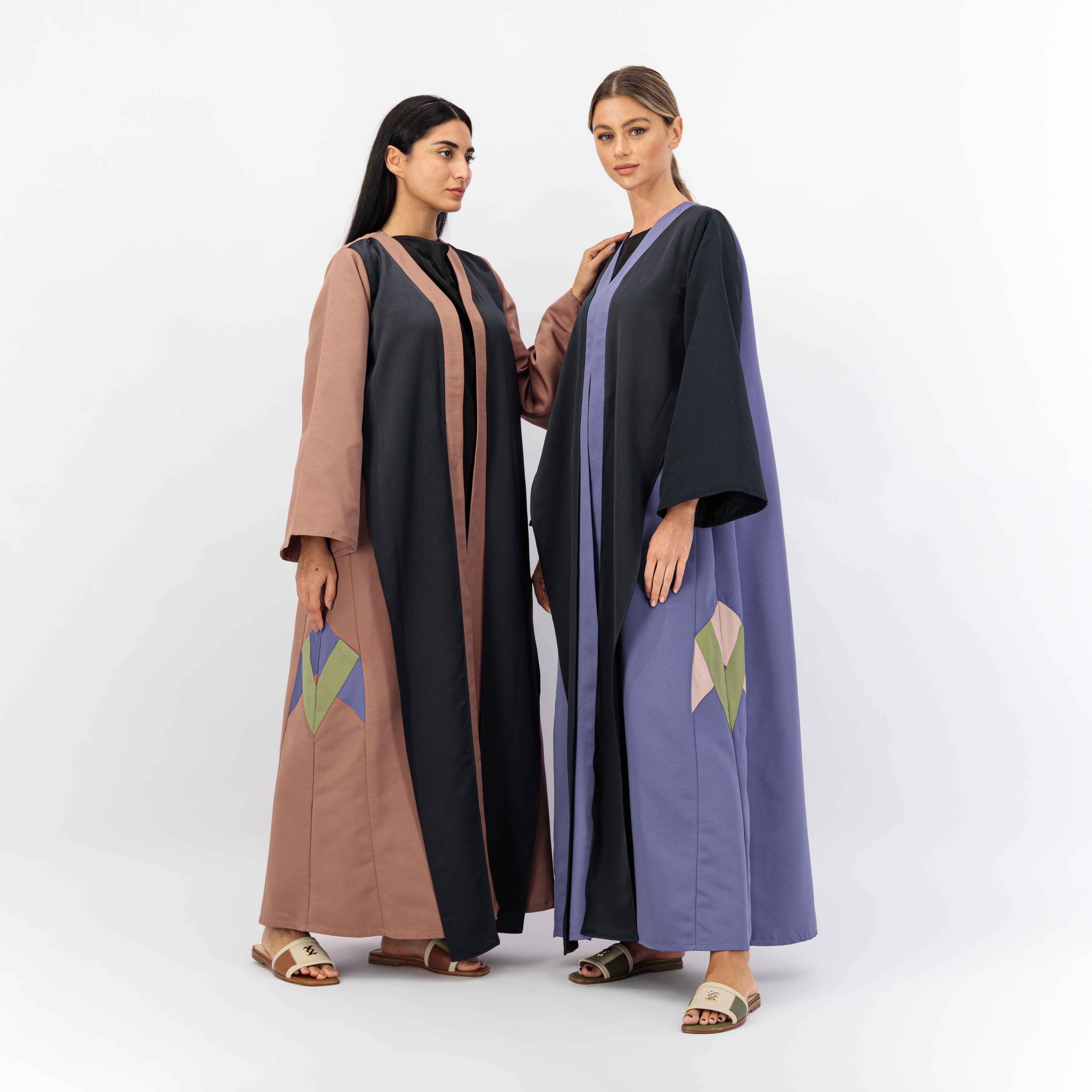 BROWN WOVEN FABRIC ABAYA WITH PATCH IN BOTH SIDE