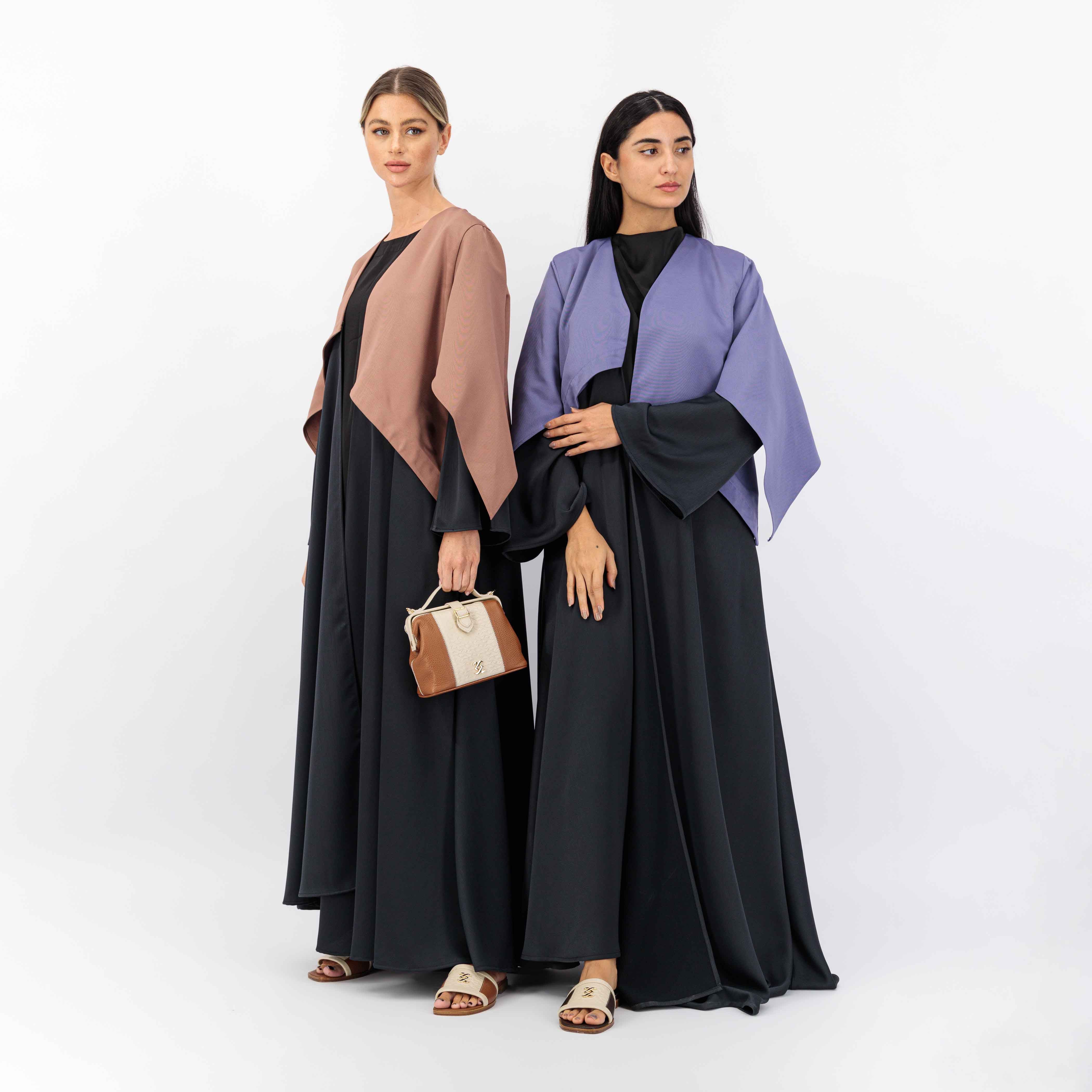 BLACK CREPE FABRIC ABAYA WITH TOP BATCH BROWN WOVEN FABRIC