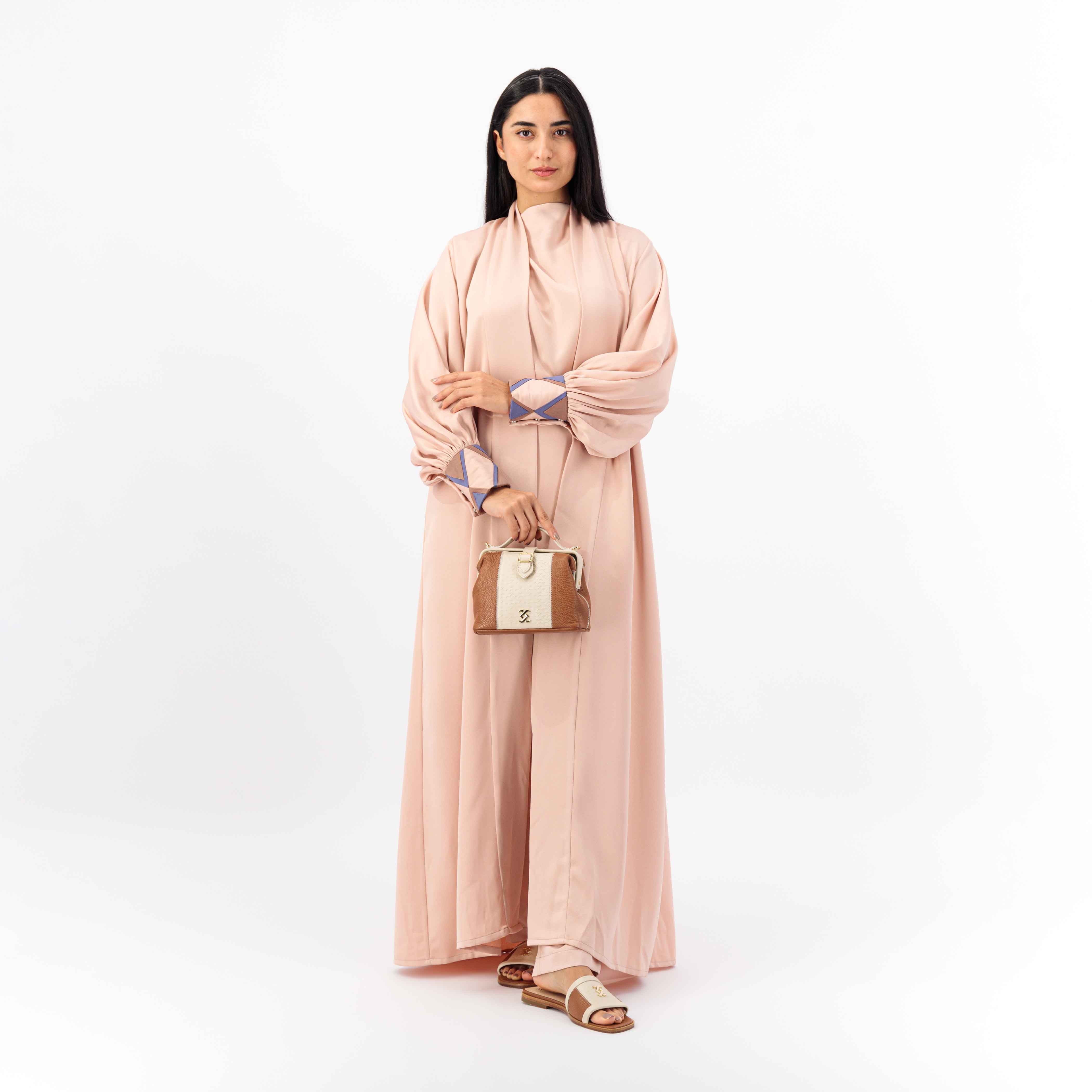 ROSE CREPE FABRIC ABAYA WITH BATCH WORK IN HAND