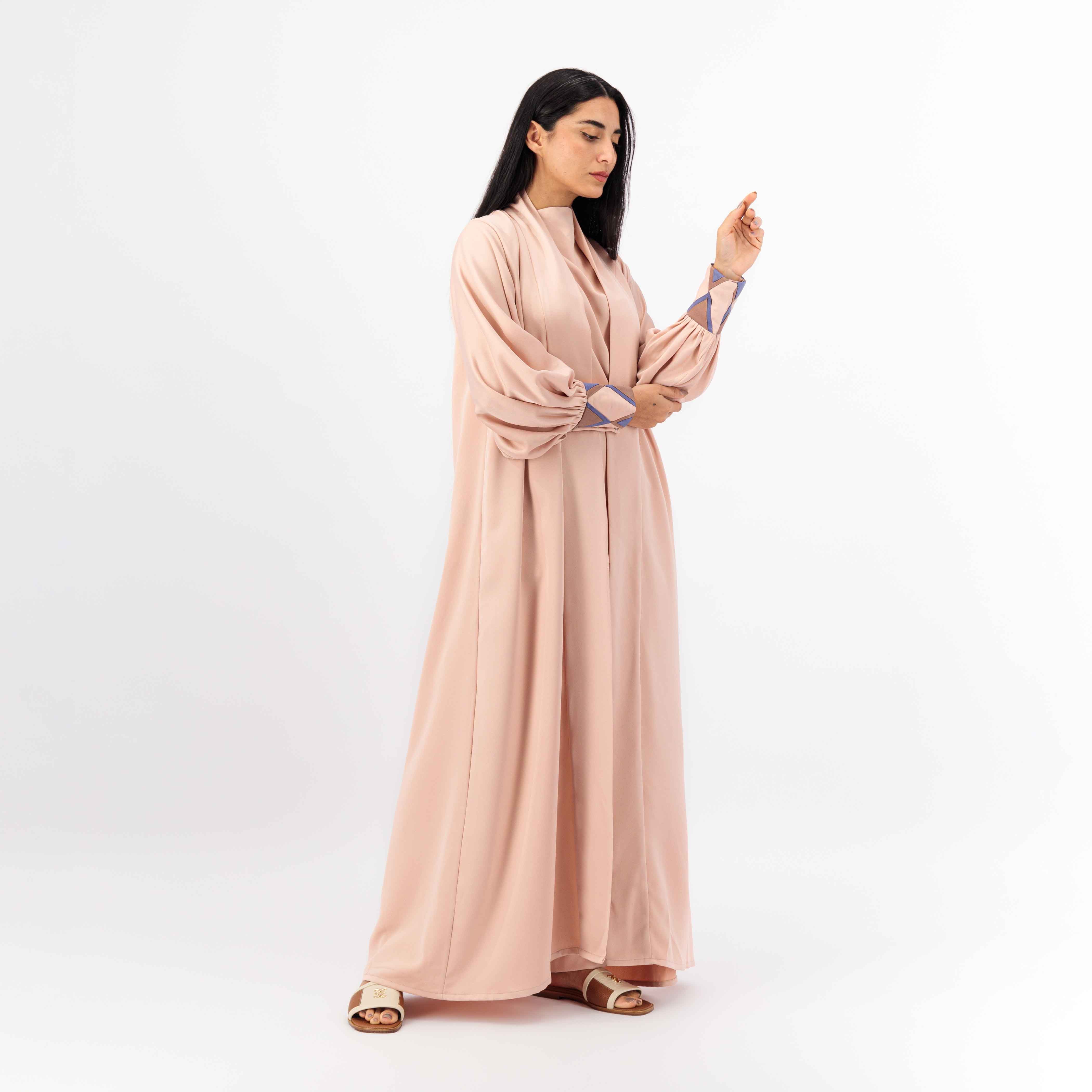 ROSE CREPE FABRIC ABAYA WITH BATCH WORK IN HAND
