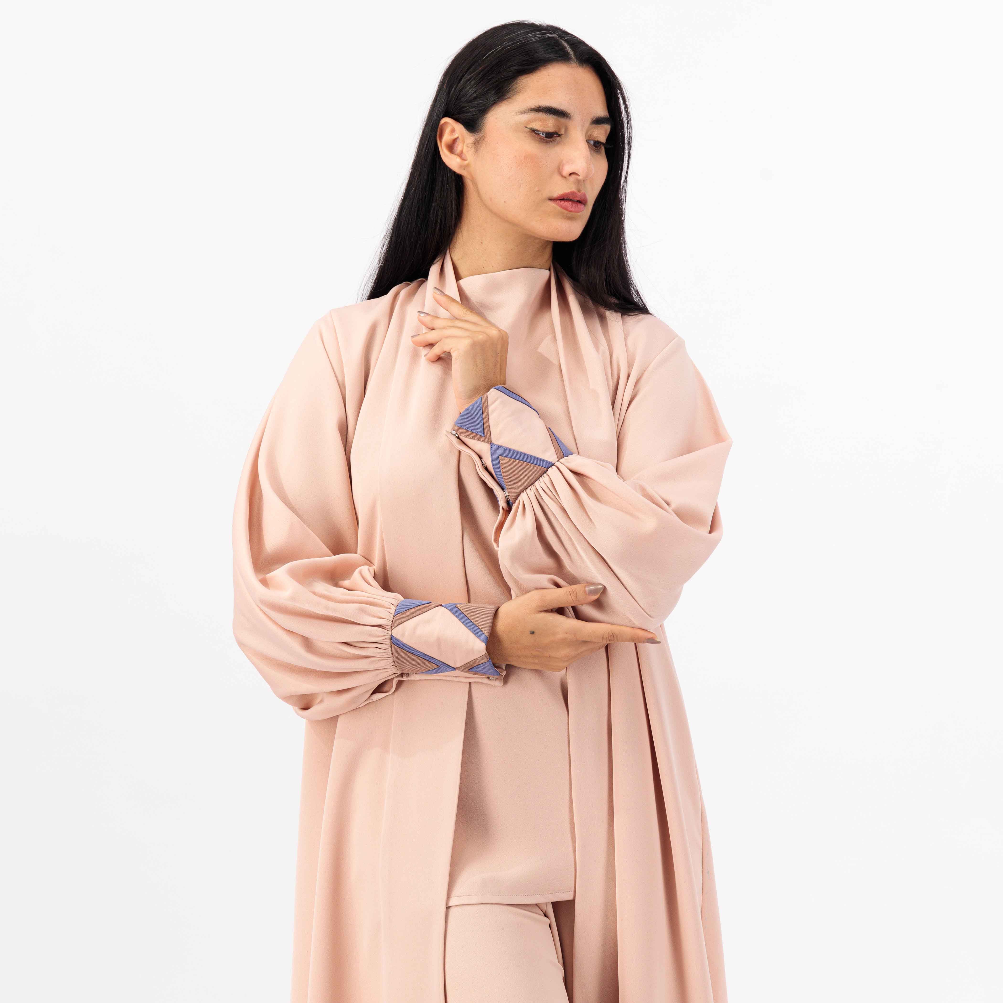 ROSE CREPE FABRIC ABAYA WITH BATCH WORK IN HAND