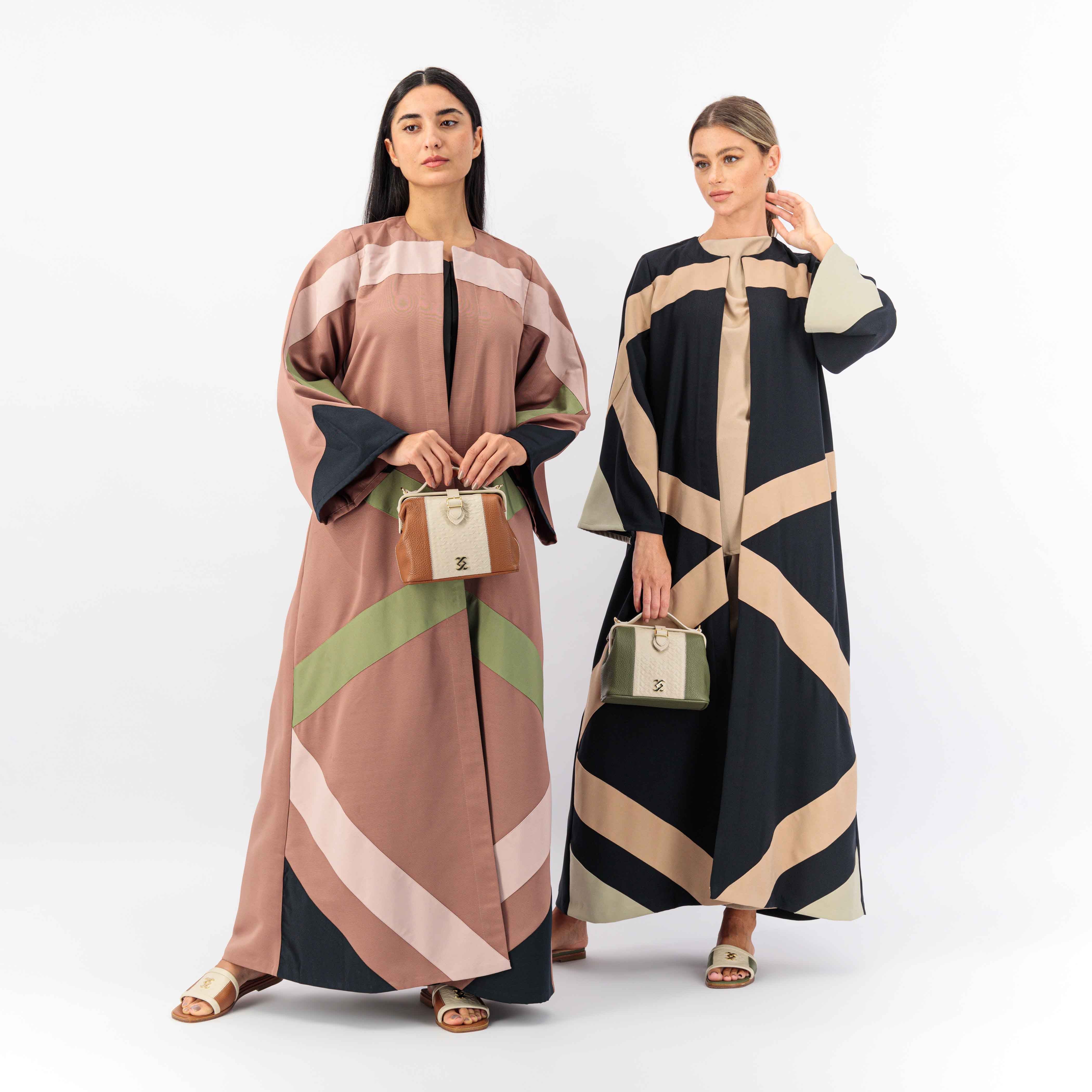 BROWN WOVEN FABRIC ABAYA WITH PATCH IN FRONT