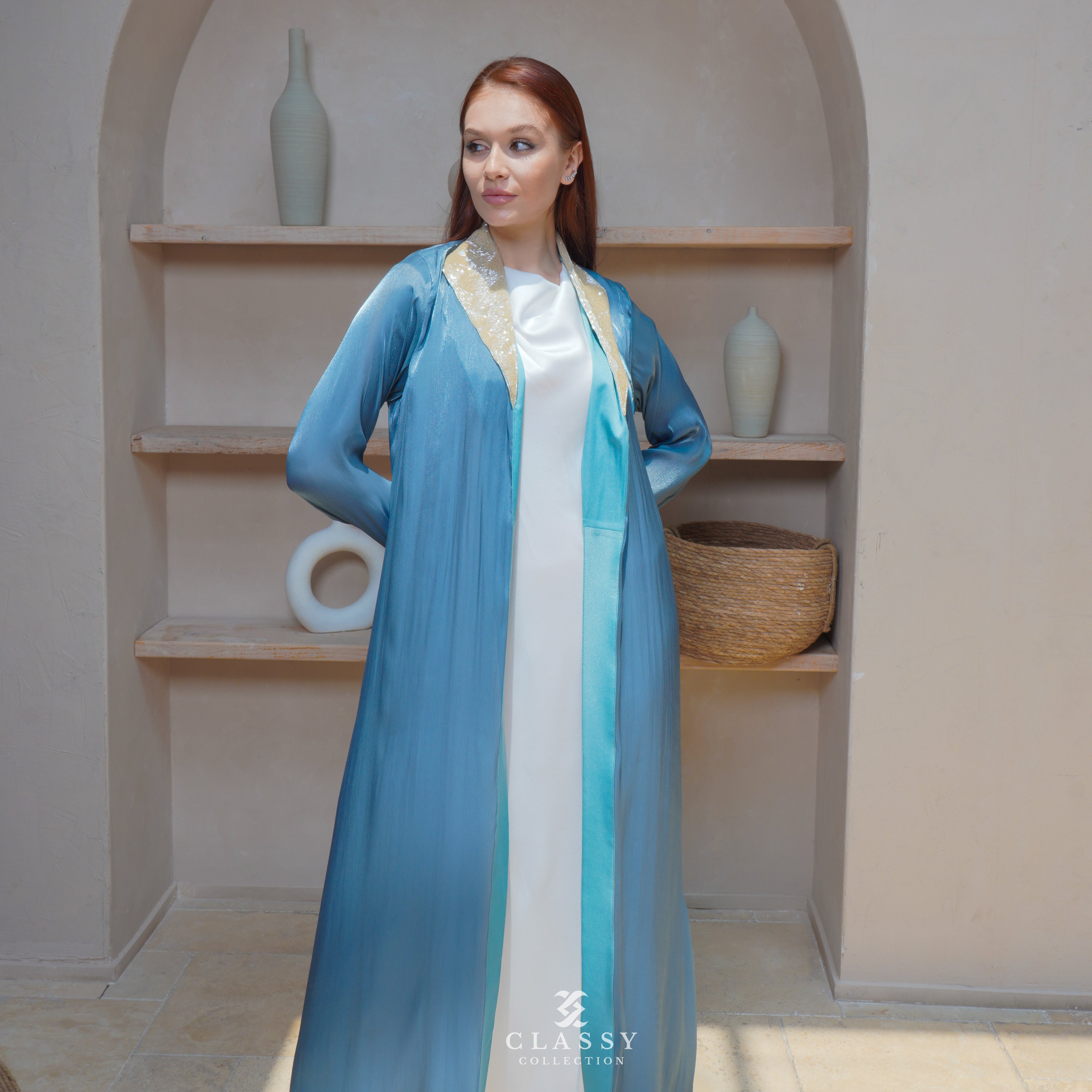 ORGANZA BLUE WITH EMBROIDERY