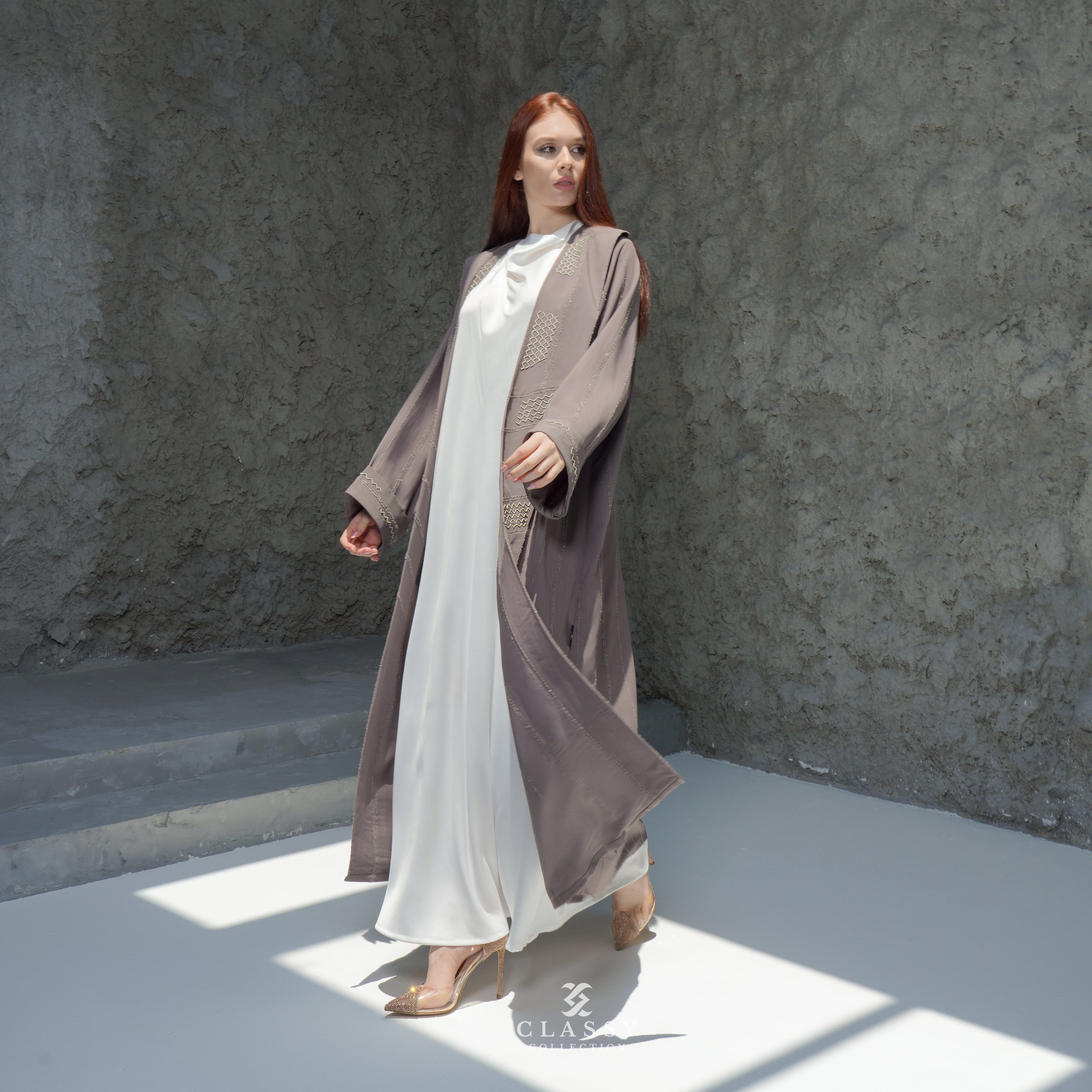 SPECIAL GRAY FABRIC ABAYA