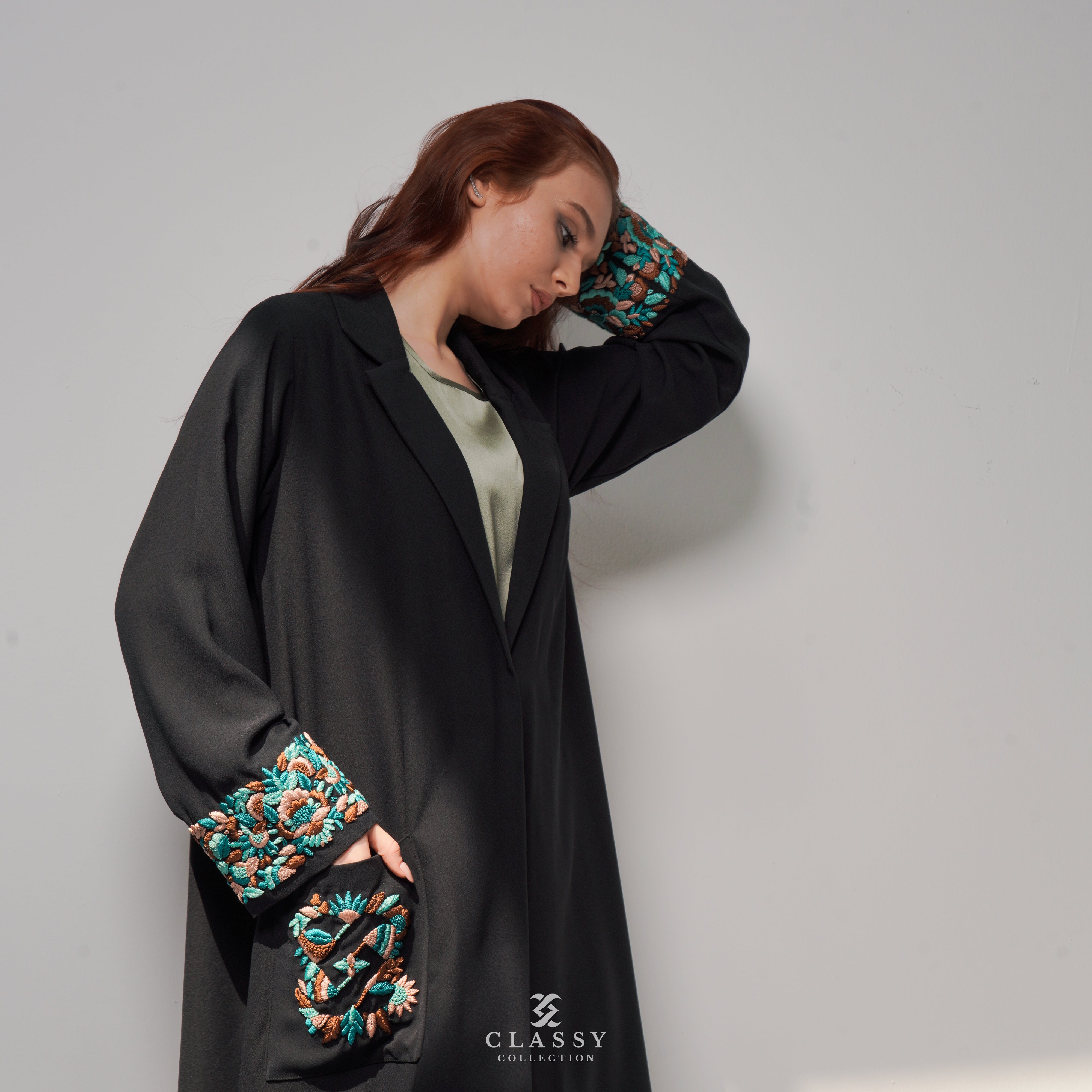 BLACK CREPE FABRIC ABAYA WITH CLASSY EMBROIDERED