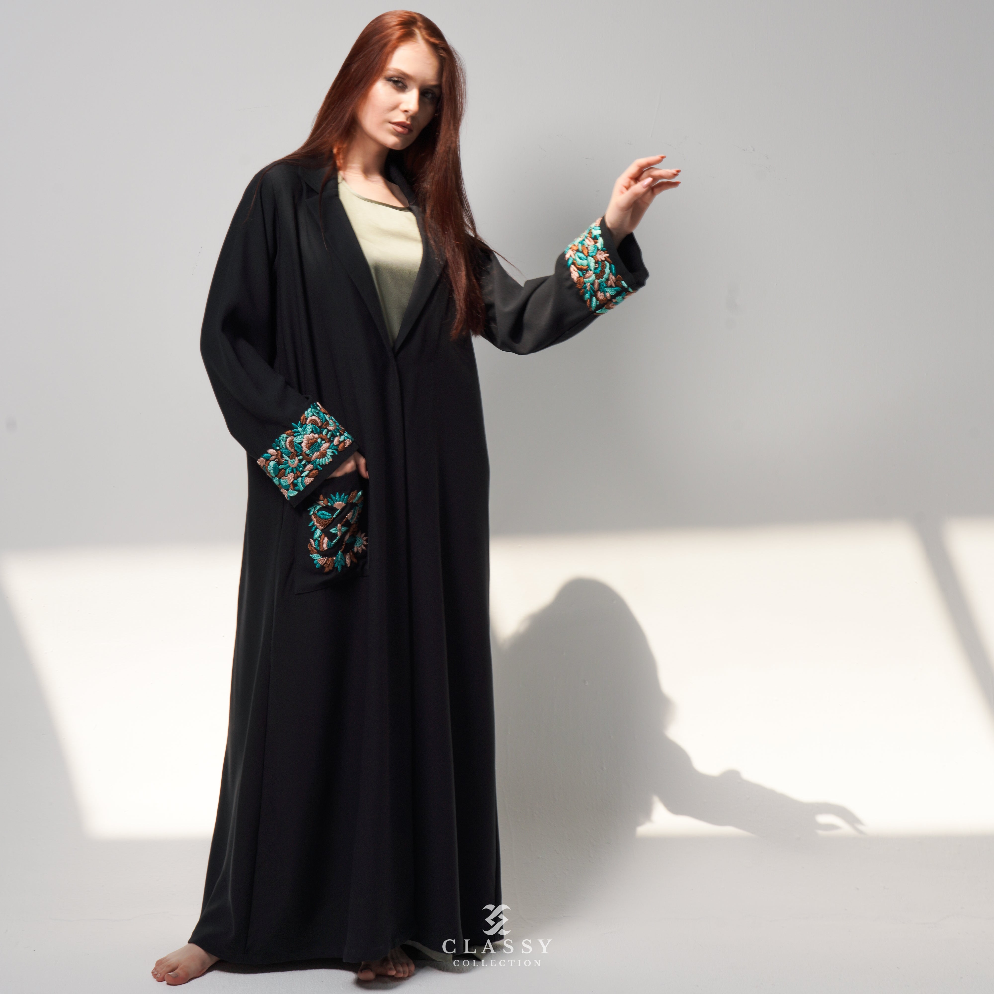 BLACK CREPE FABRIC ABAYA WITH CLASSY EMBROIDERED
