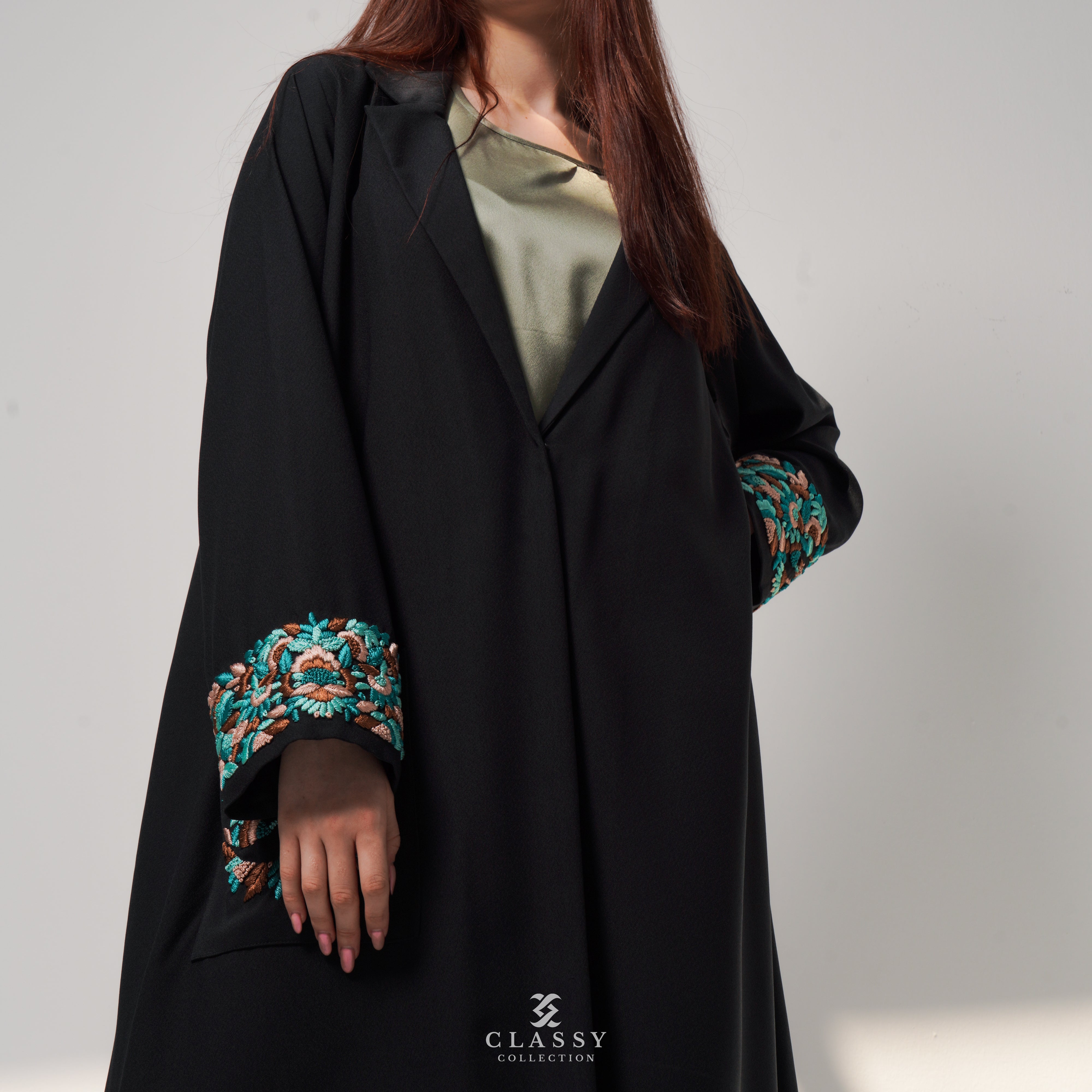 BLACK CREPE FABRIC ABAYA WITH CLASSY EMBROIDERED