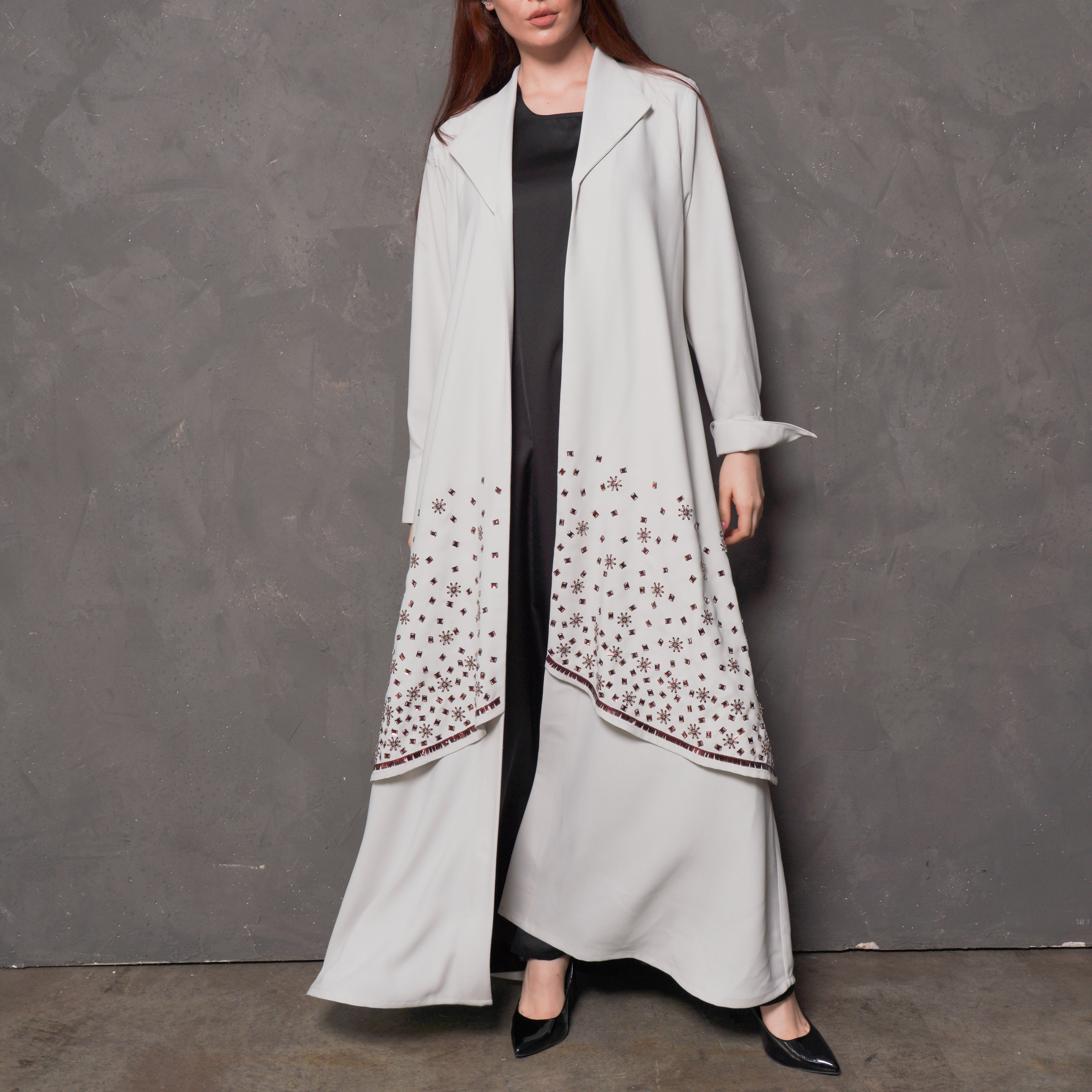 CREPE FABRIC ABAYA WITH SPECIAL CUT STAR EMBROIDERY