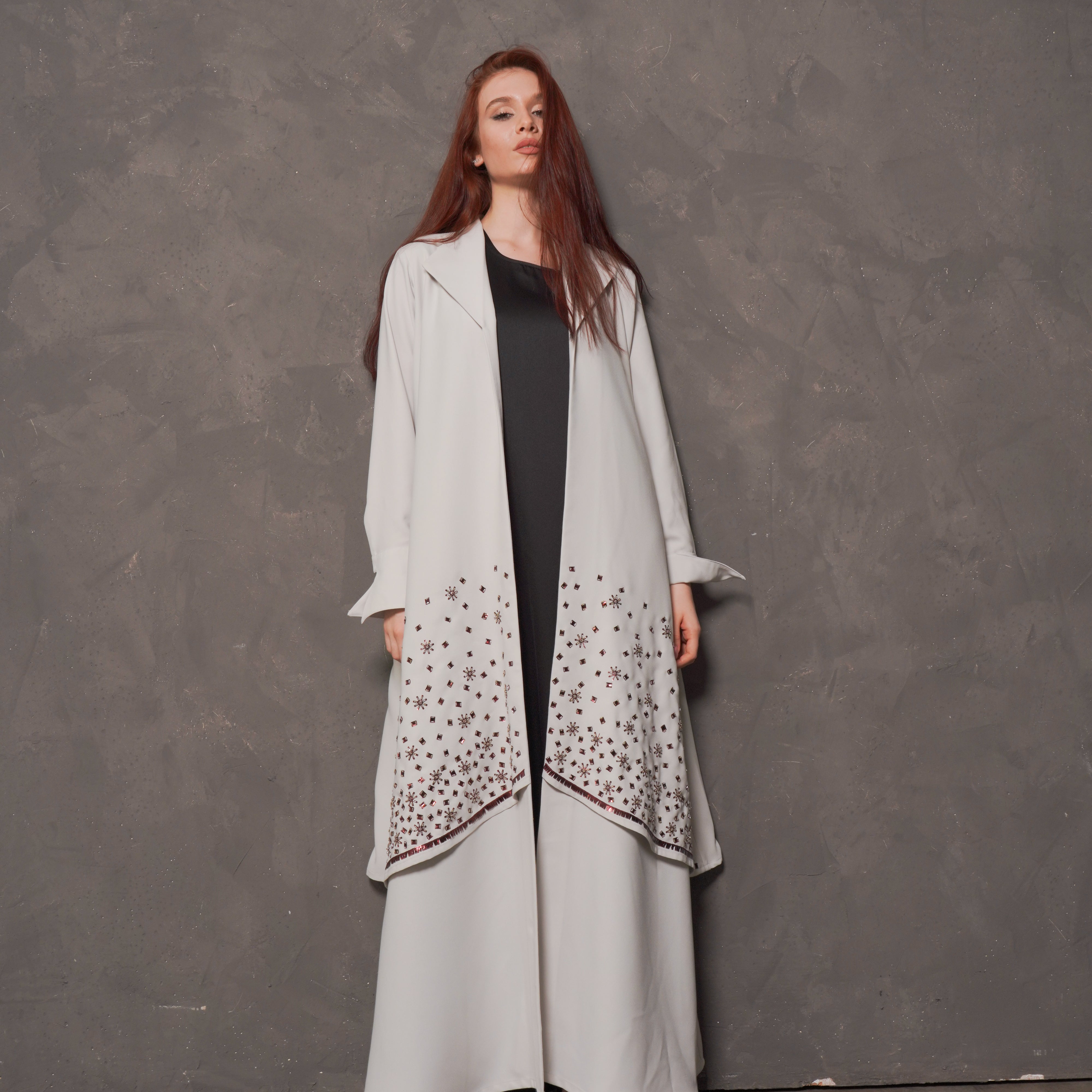 CREPE FABRIC ABAYA WITH SPECIAL CUT STAR EMBROIDERY