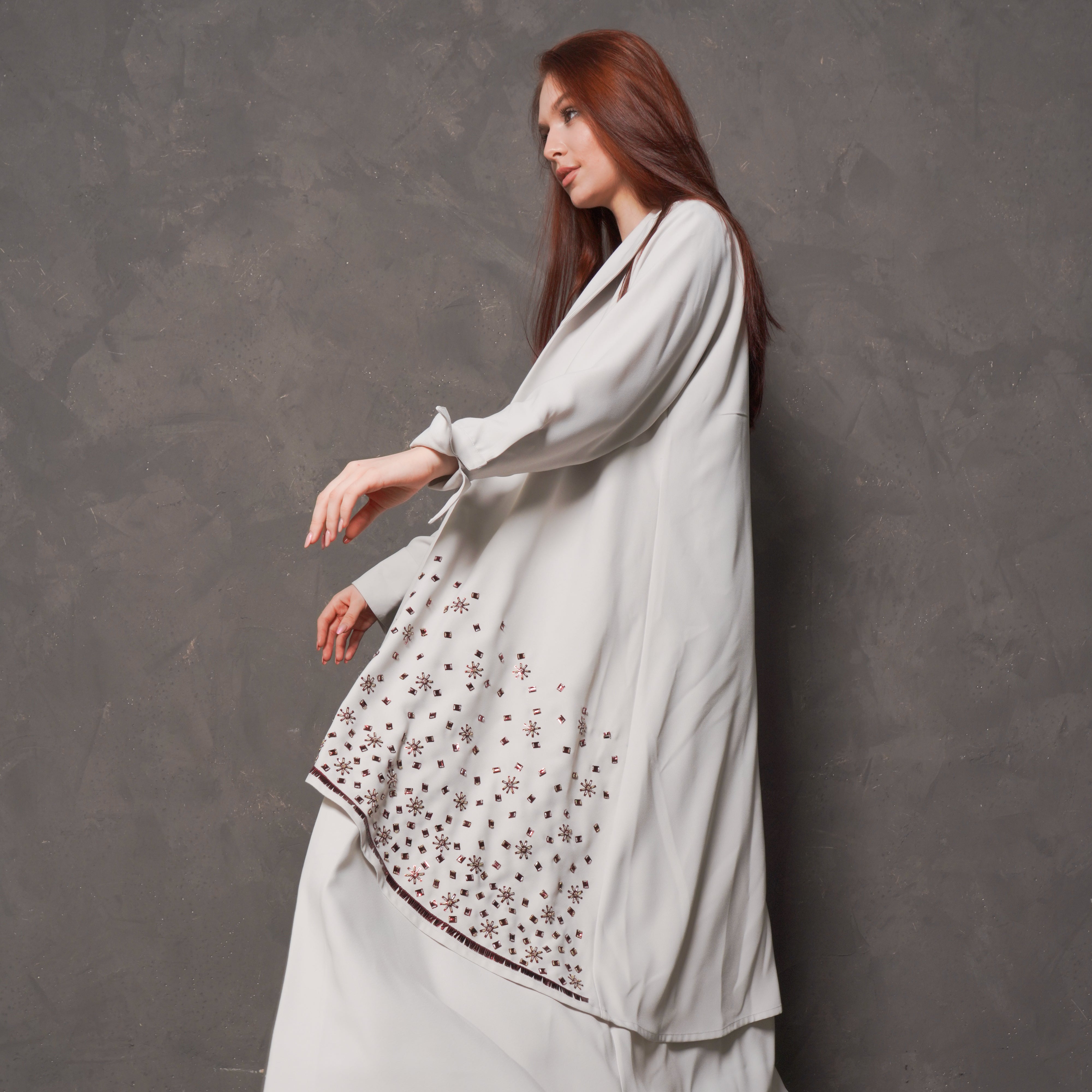 CREPE FABRIC ABAYA WITH SPECIAL CUT STAR EMBROIDERY