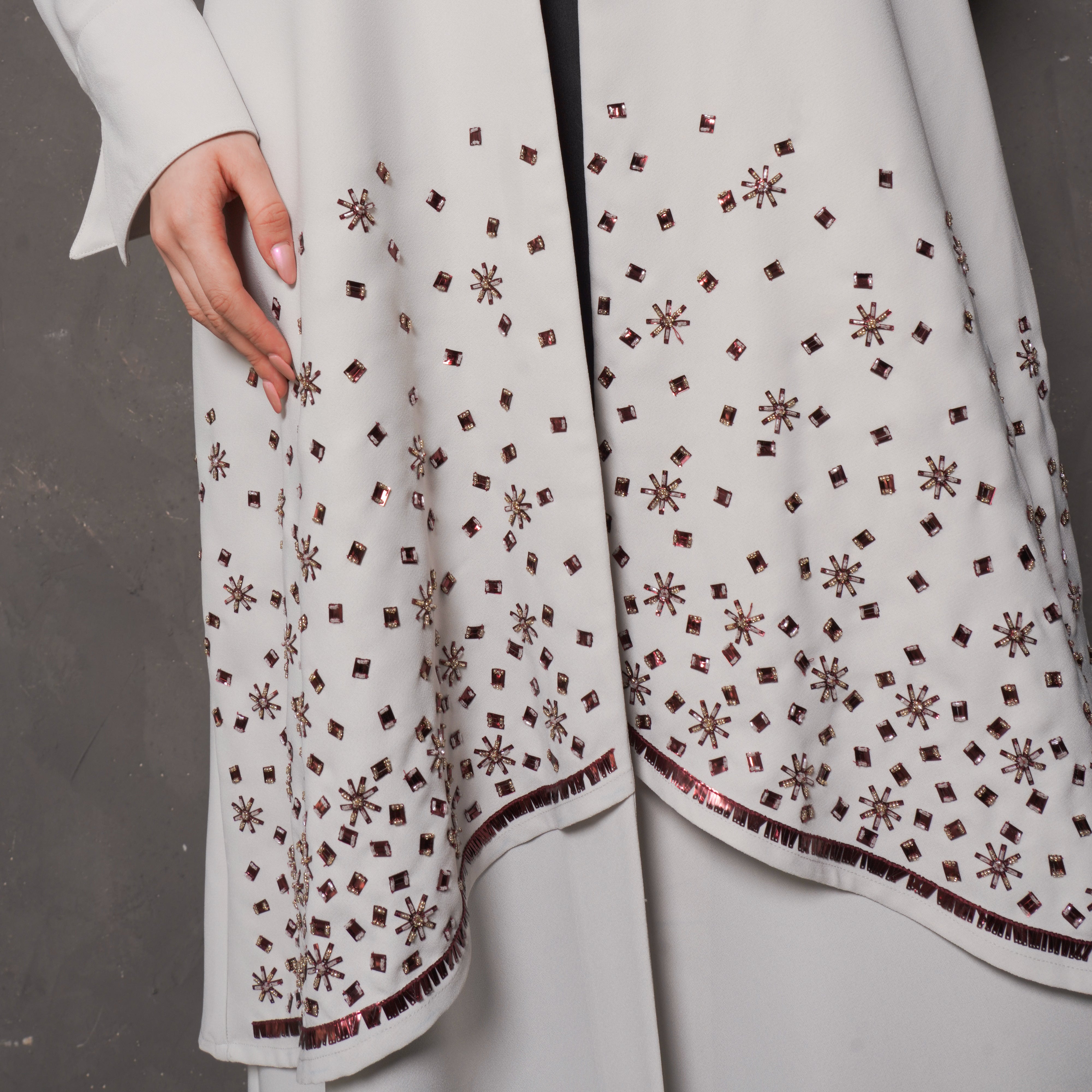 CREPE FABRIC ABAYA WITH SPECIAL CUT STAR EMBROIDERY