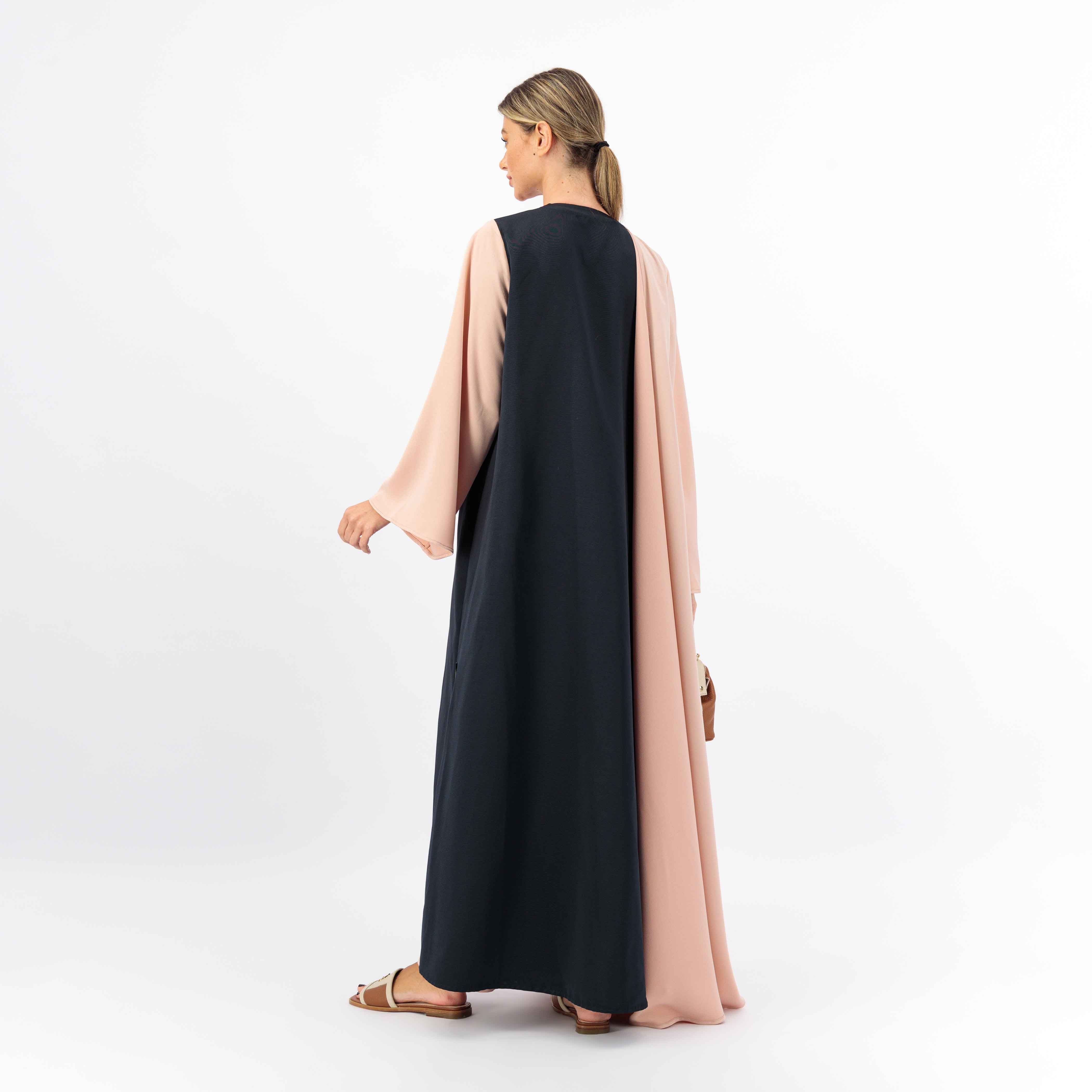 ROSE CREPE FABRIC ABAYA SIDE WITH WOVEN FABRIC