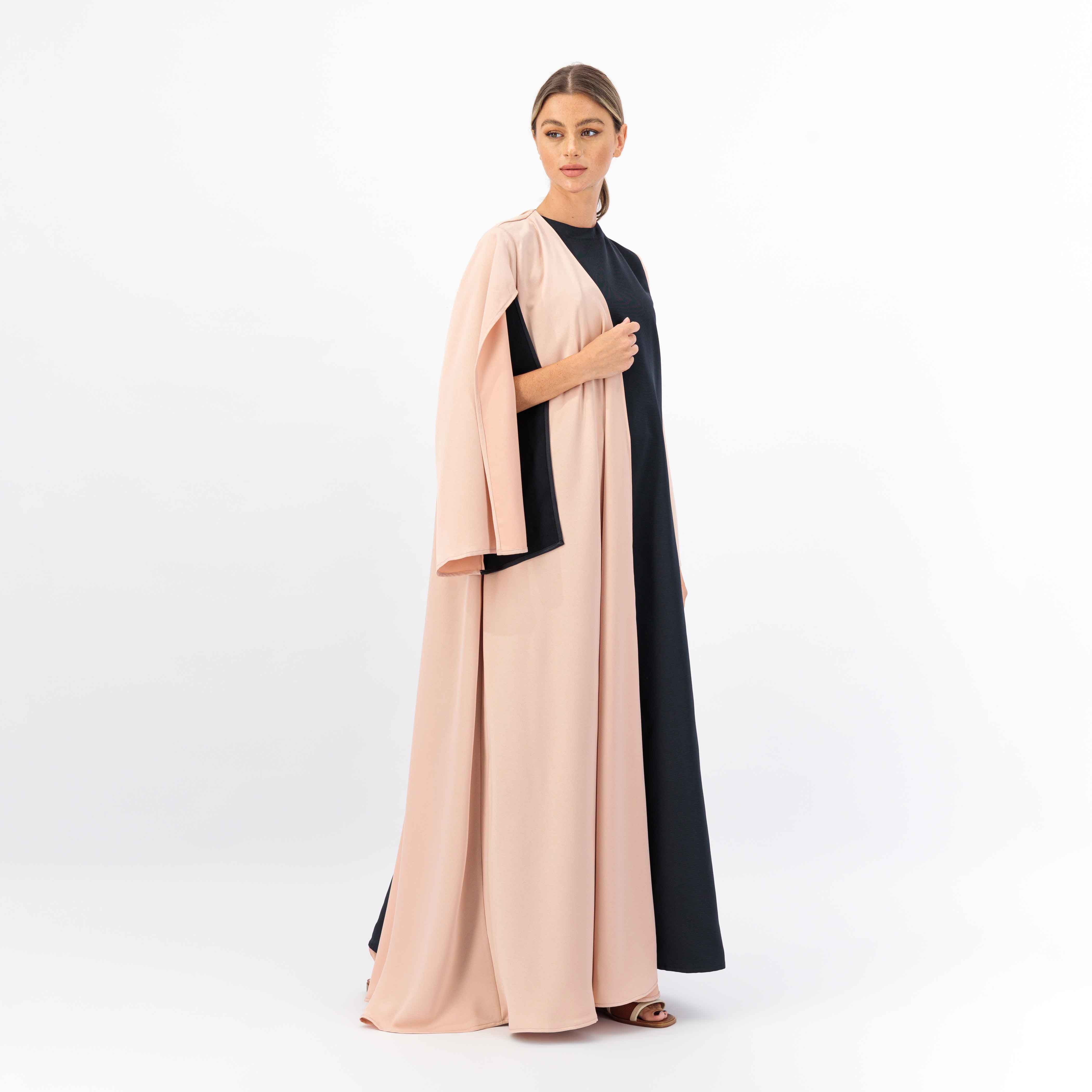 ROSE CREPE FABRIC ABAYA SIDE WITH WOVEN FABRIC