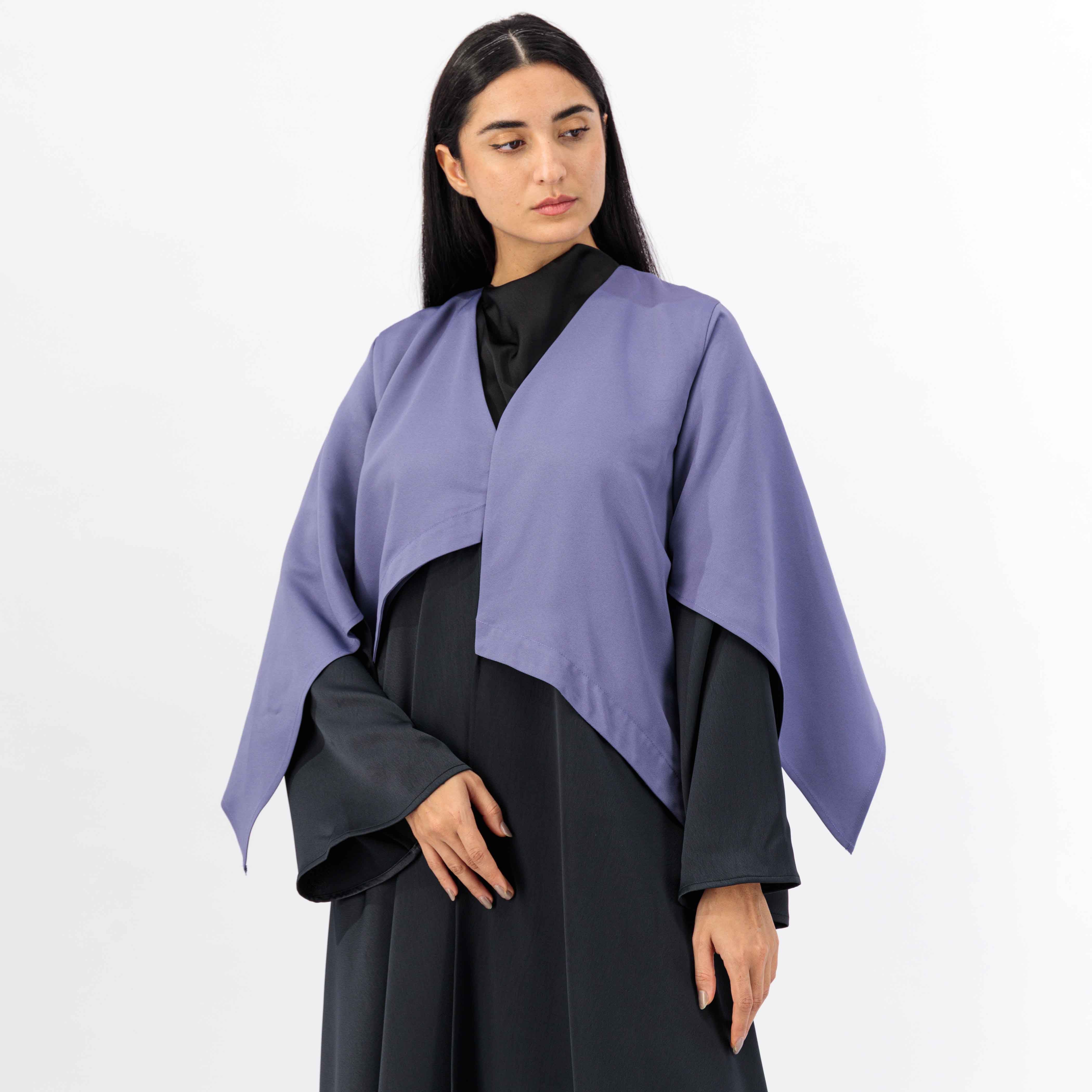 BLACK CREPE FABRIC ABAYA WITH TOP BATCH PURPLE WOVEN FABRIC