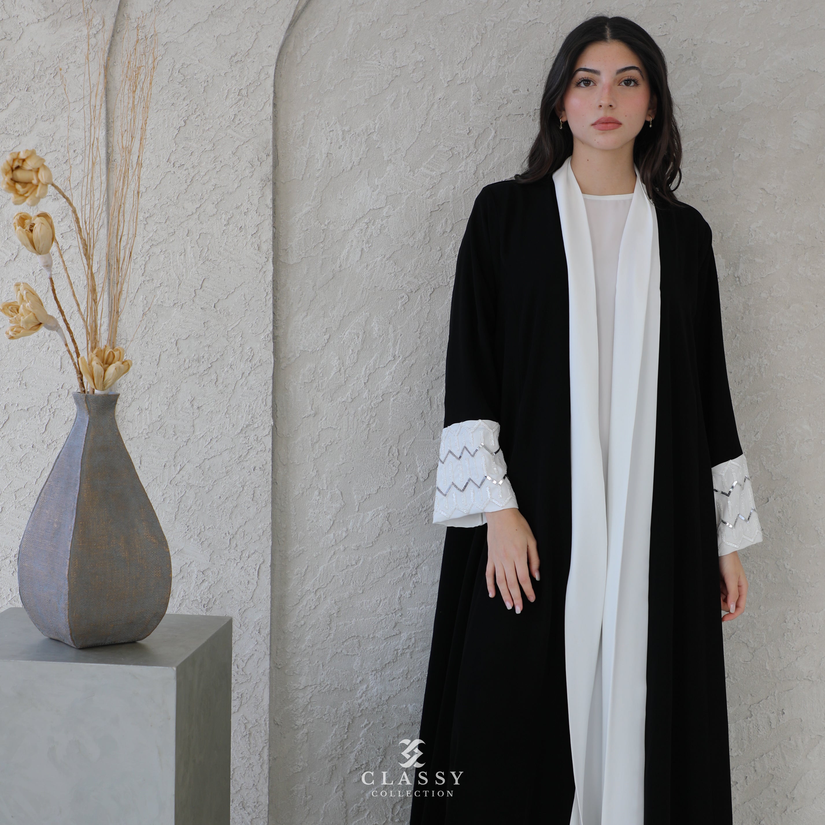 Black Abaya with Hand wok Embroidery
