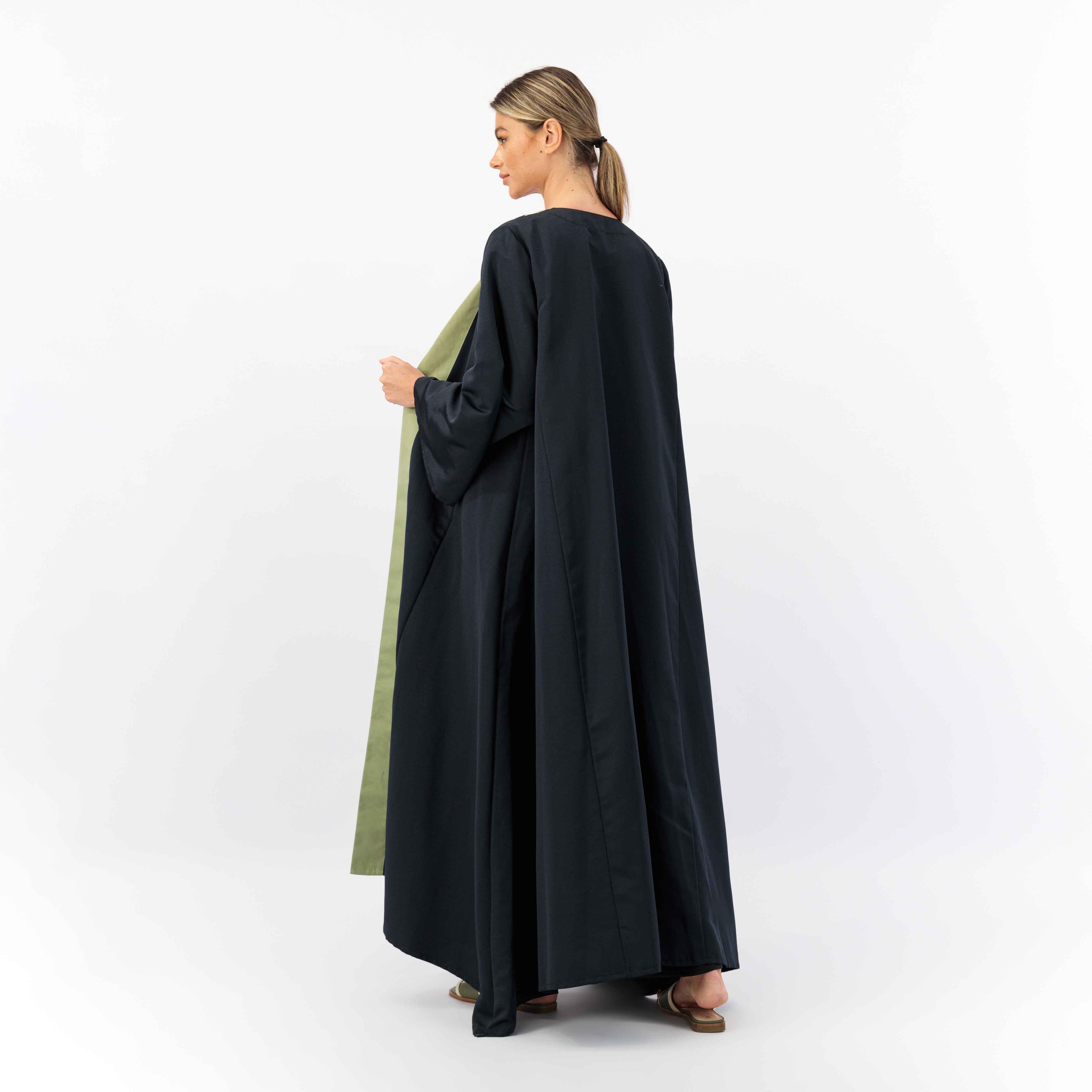 BLACK WITH GREEN WOVEN FABRIC ABAYA