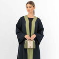 BLACK WITH GREEN WOVEN FABRIC ABAYA