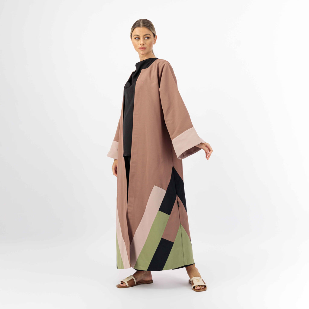 BROWN WOVEN FABRIC ABAYA WITH PATCH IN BOTH SIDE