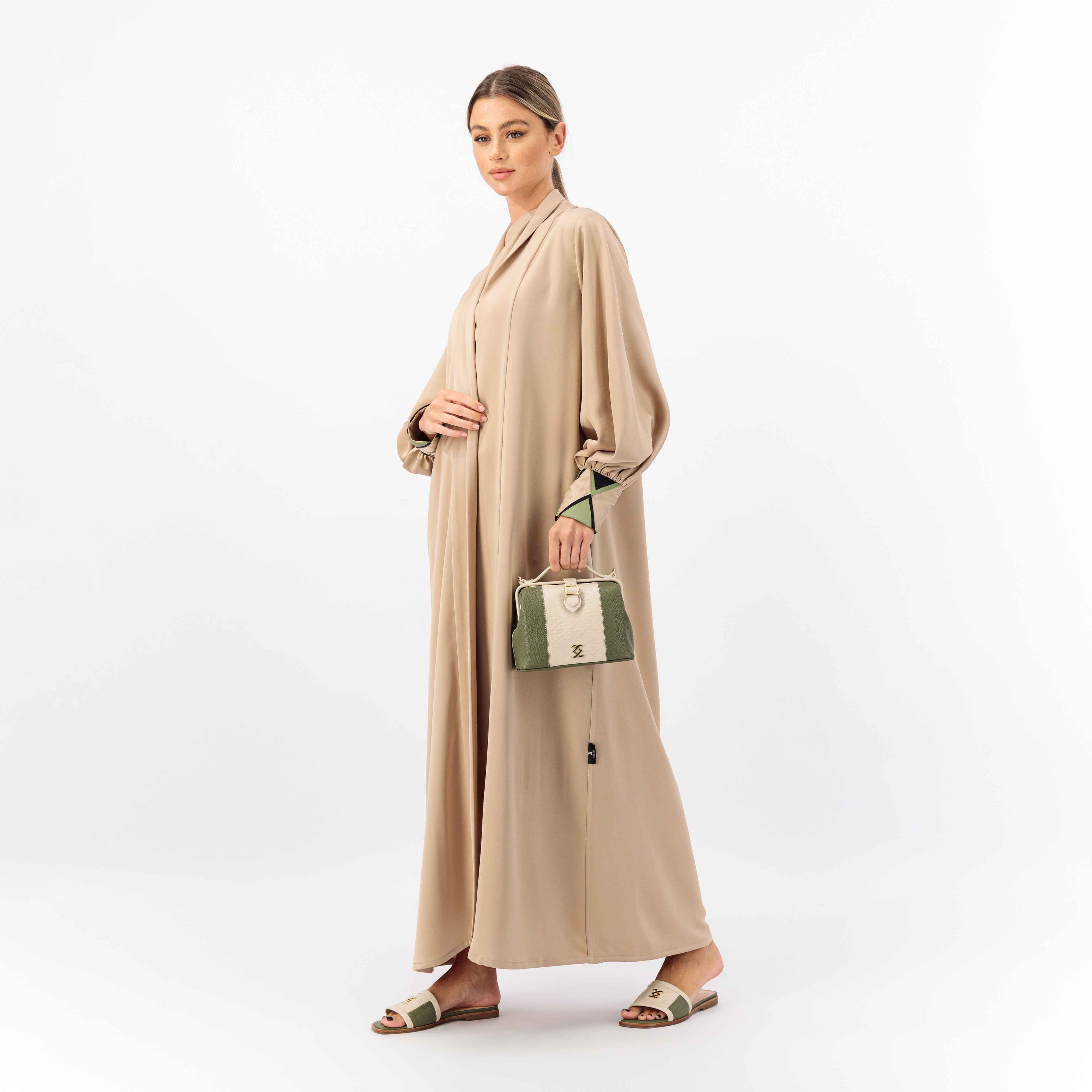STONE CREPE FABRIC ABAYA WITH BATCH WORK IN HAND