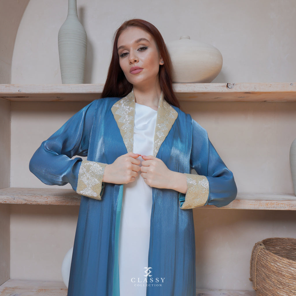 ORGANZA BLUE WITH EMBROIDERY
