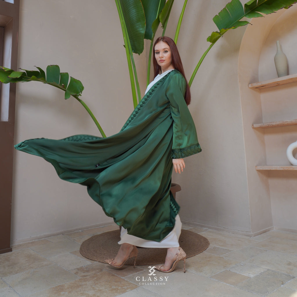 GREEN SILKY CREPE FABRIC ABAYA