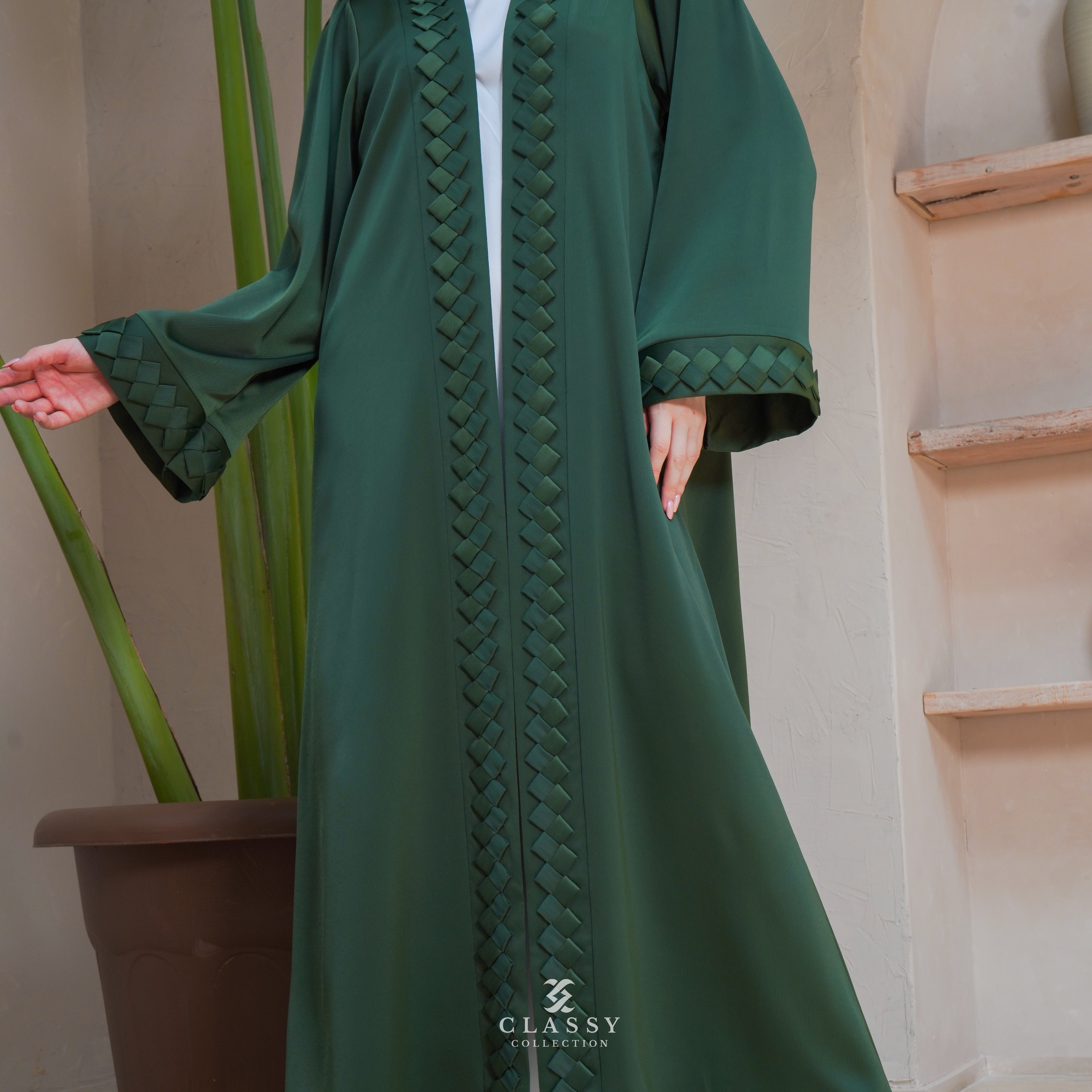 GREEN SILKY CREPE FABRIC ABAYA