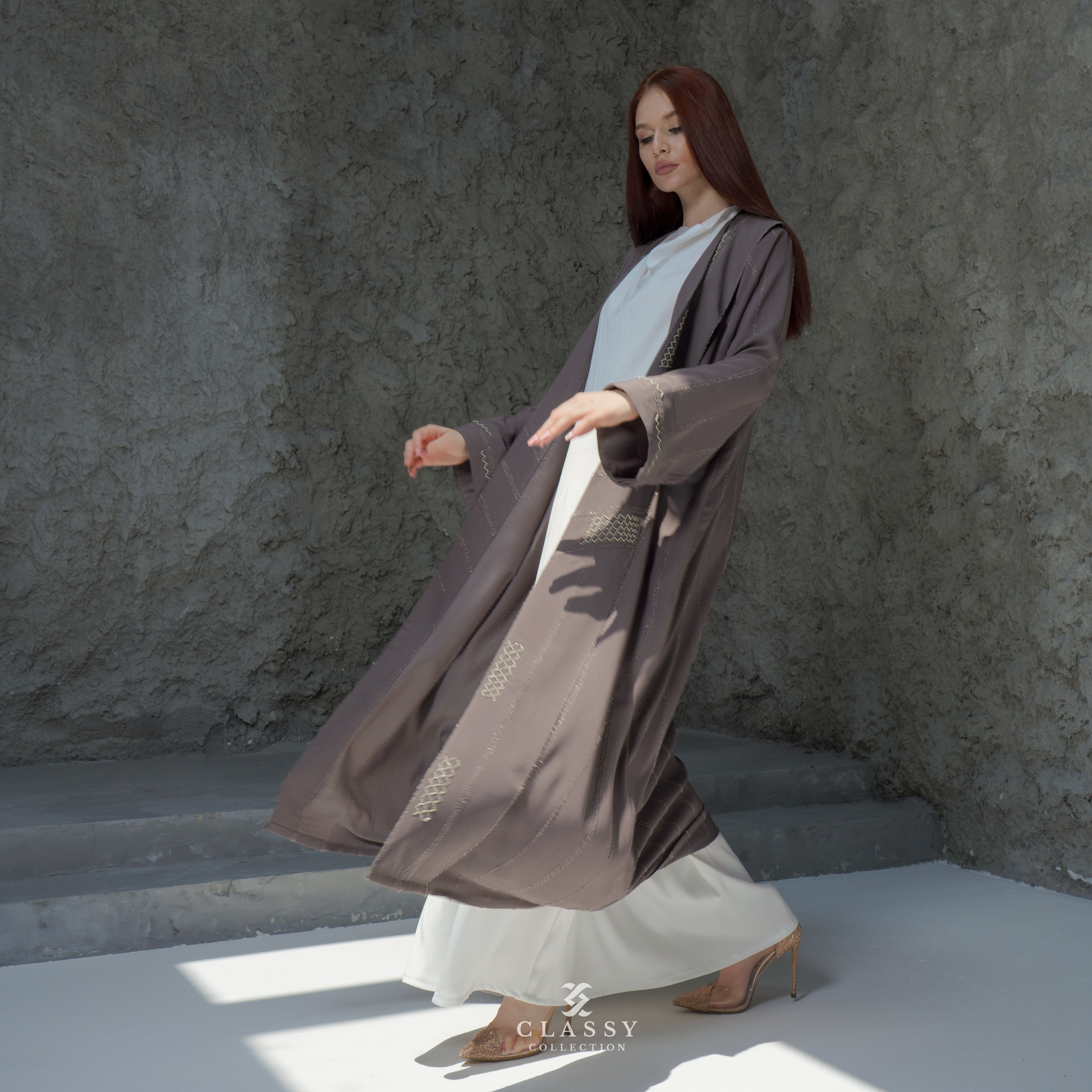 SPECIAL GRAY FABRIC ABAYA