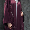 MAROON SILKY CREPE FABRIC ABAYA WITH EMBROIDERY