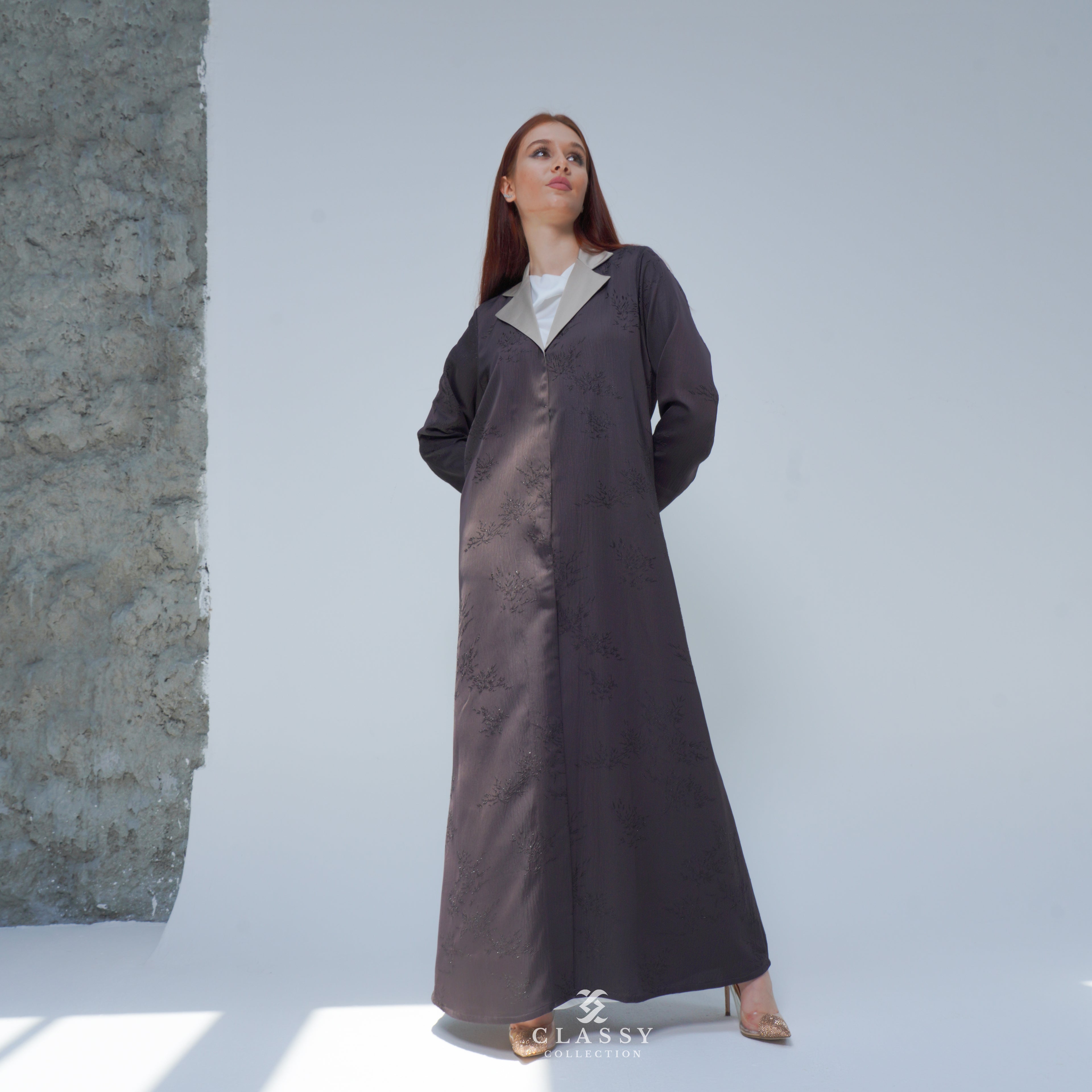 SPECIAL DARK BROWN FABRIC ABAYA