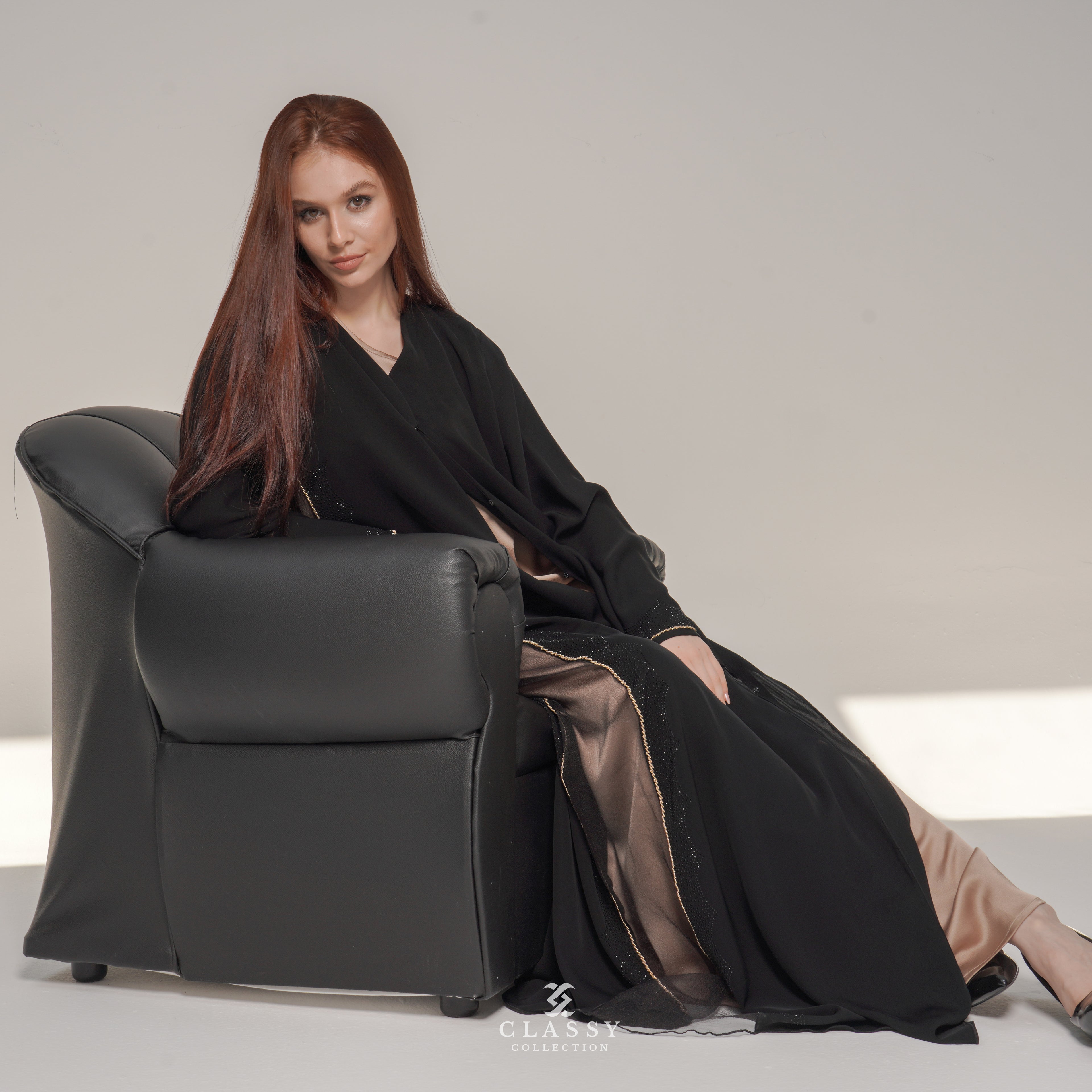 BLACK ABAYA WITH SIDE ORGANZA BLACK