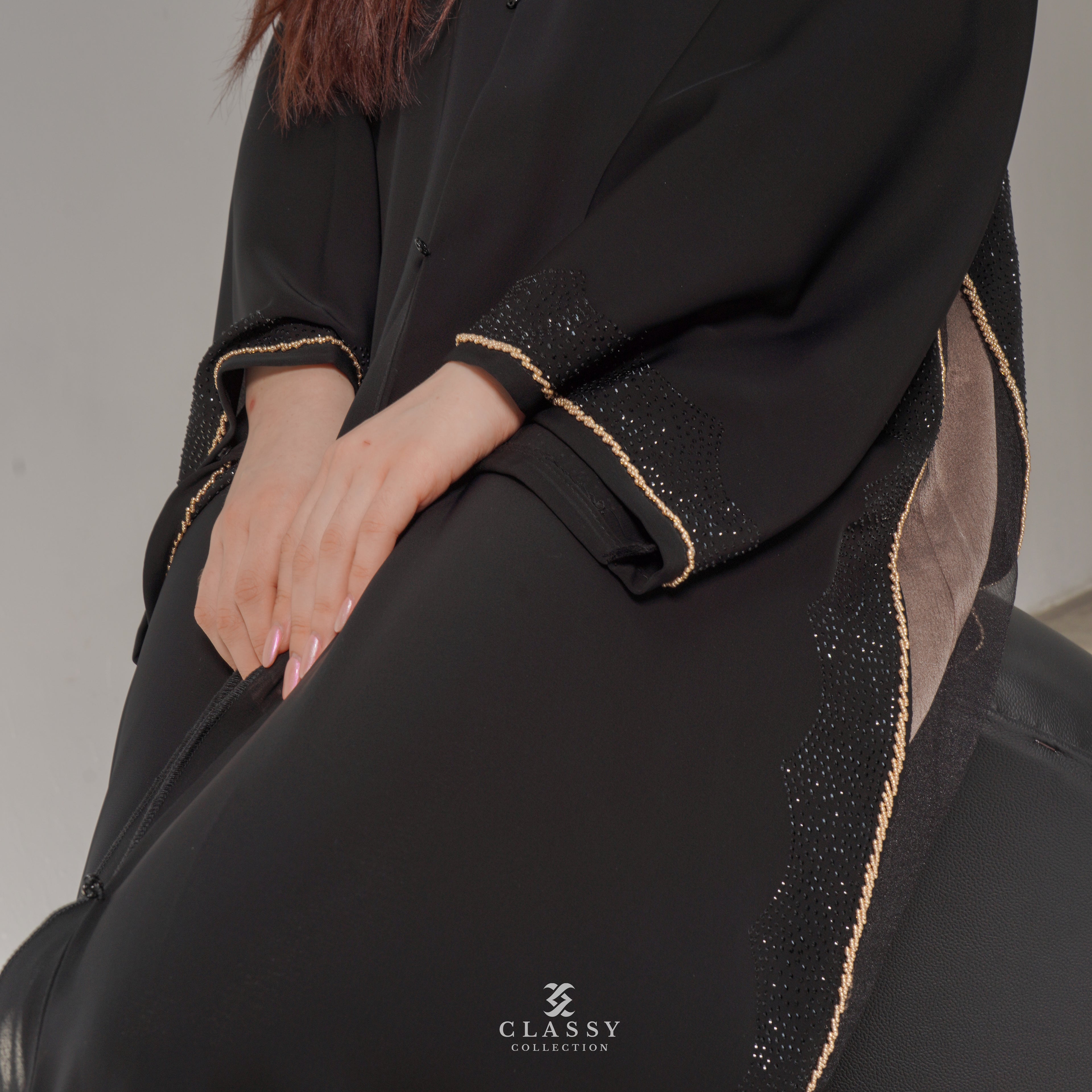 BLACK ABAYA WITH SIDE ORGANZA BLACK