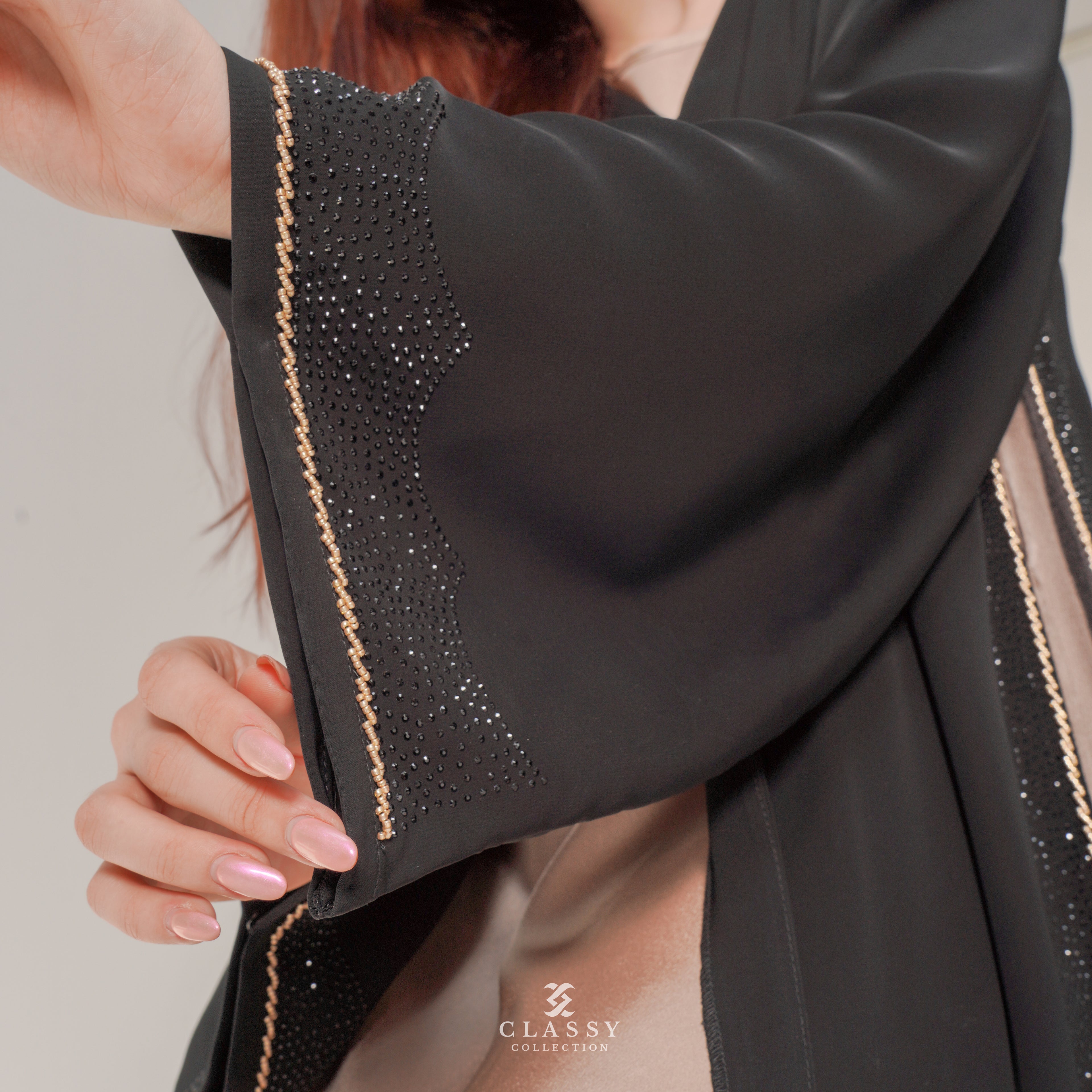 BLACK ABAYA WITH SIDE ORGANZA BLACK