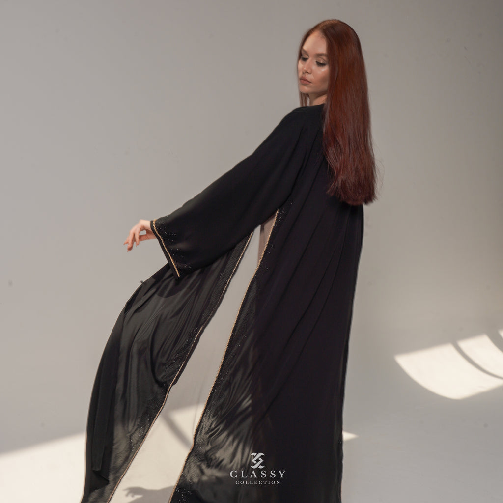 BLACK ABAYA WITH SIDE ORGANZA BLACK