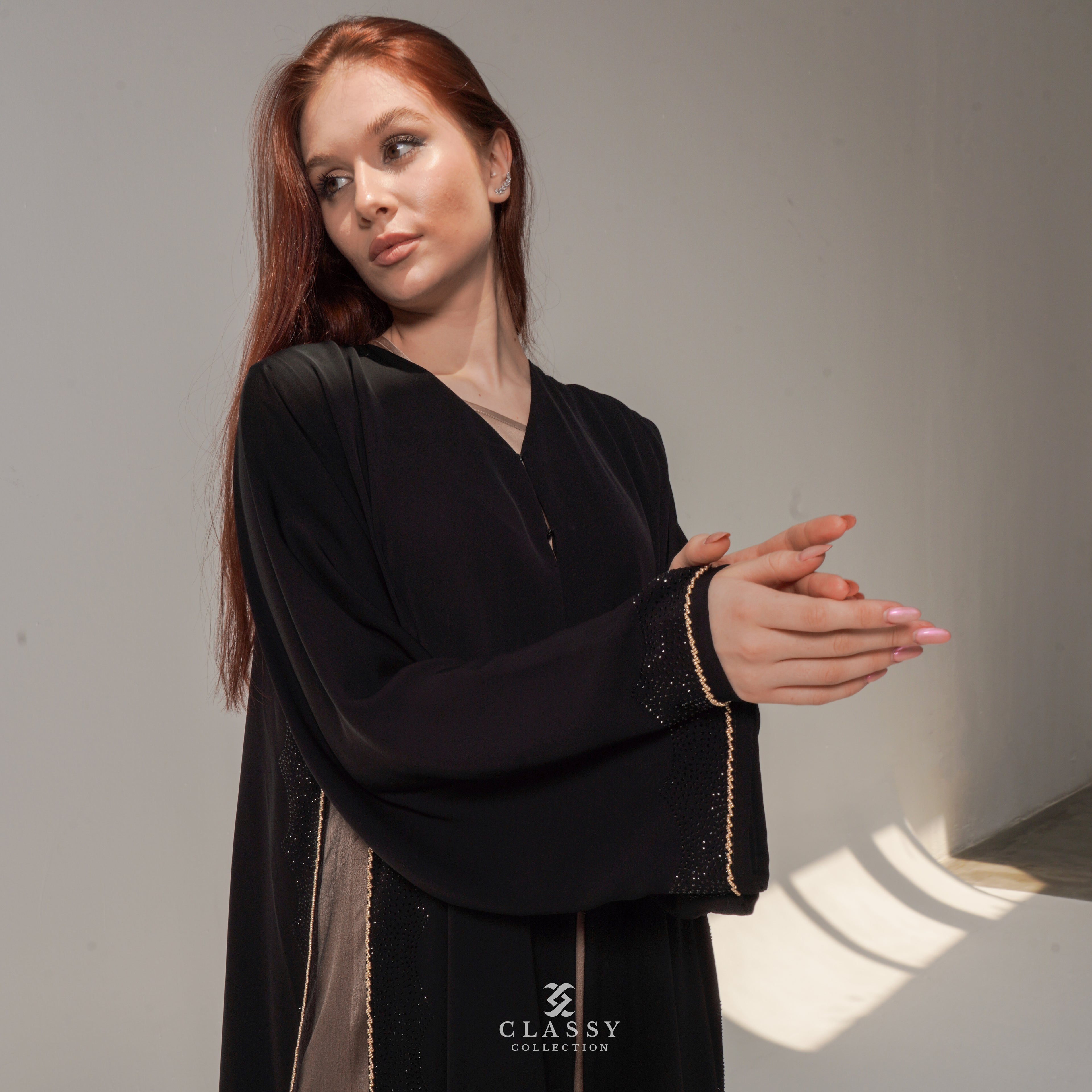 BLACK ABAYA WITH SIDE ORGANZA BLACK