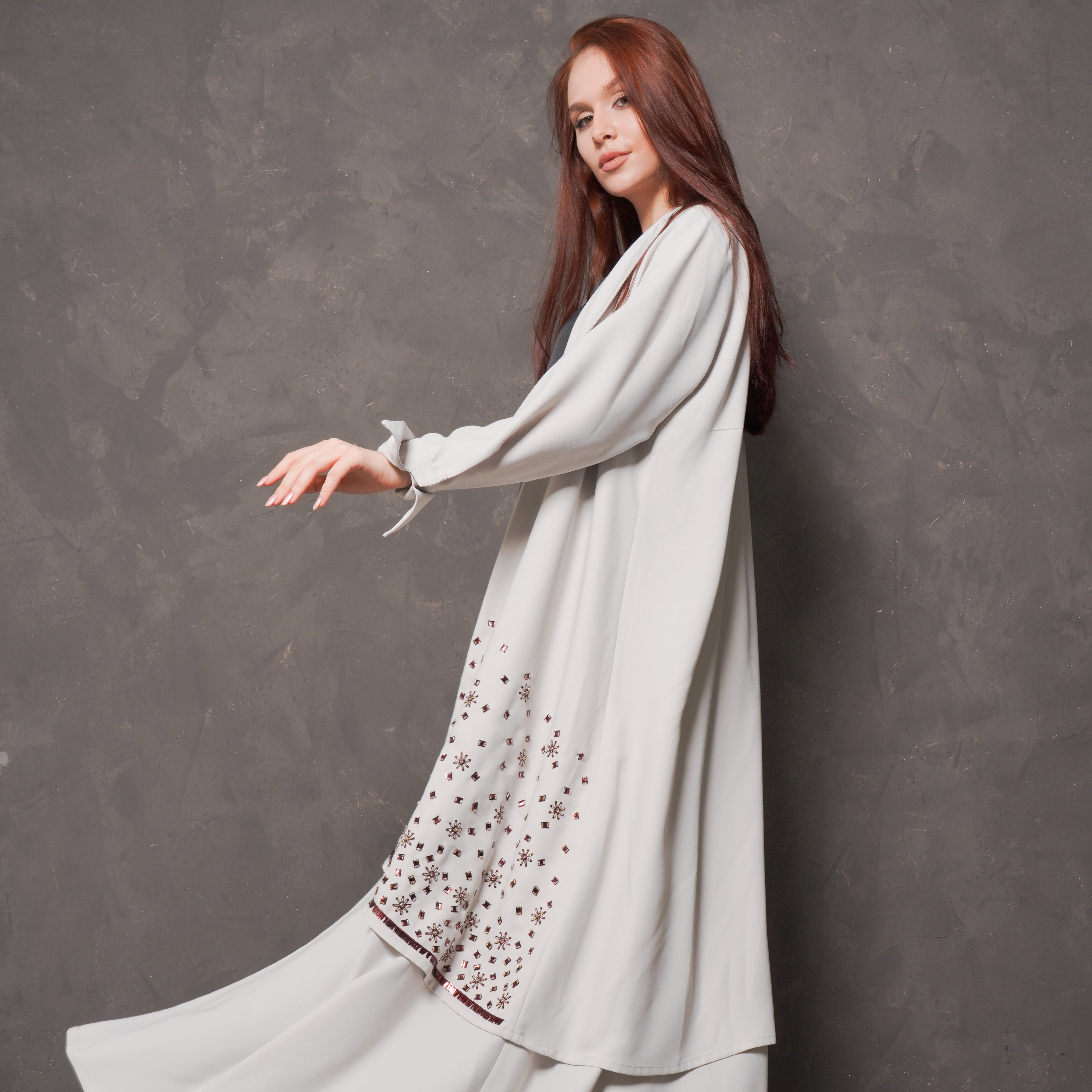 CREPE FABRIC ABAYA WITH SPECIAL CUT STAR EMBROIDERY