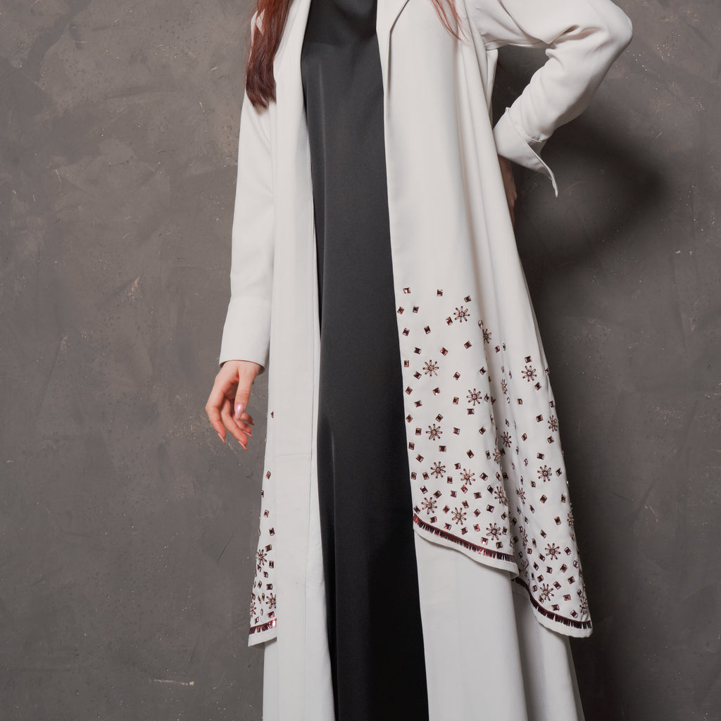 CREPE FABRIC ABAYA WITH SPECIAL CUT STAR EMBROIDERY