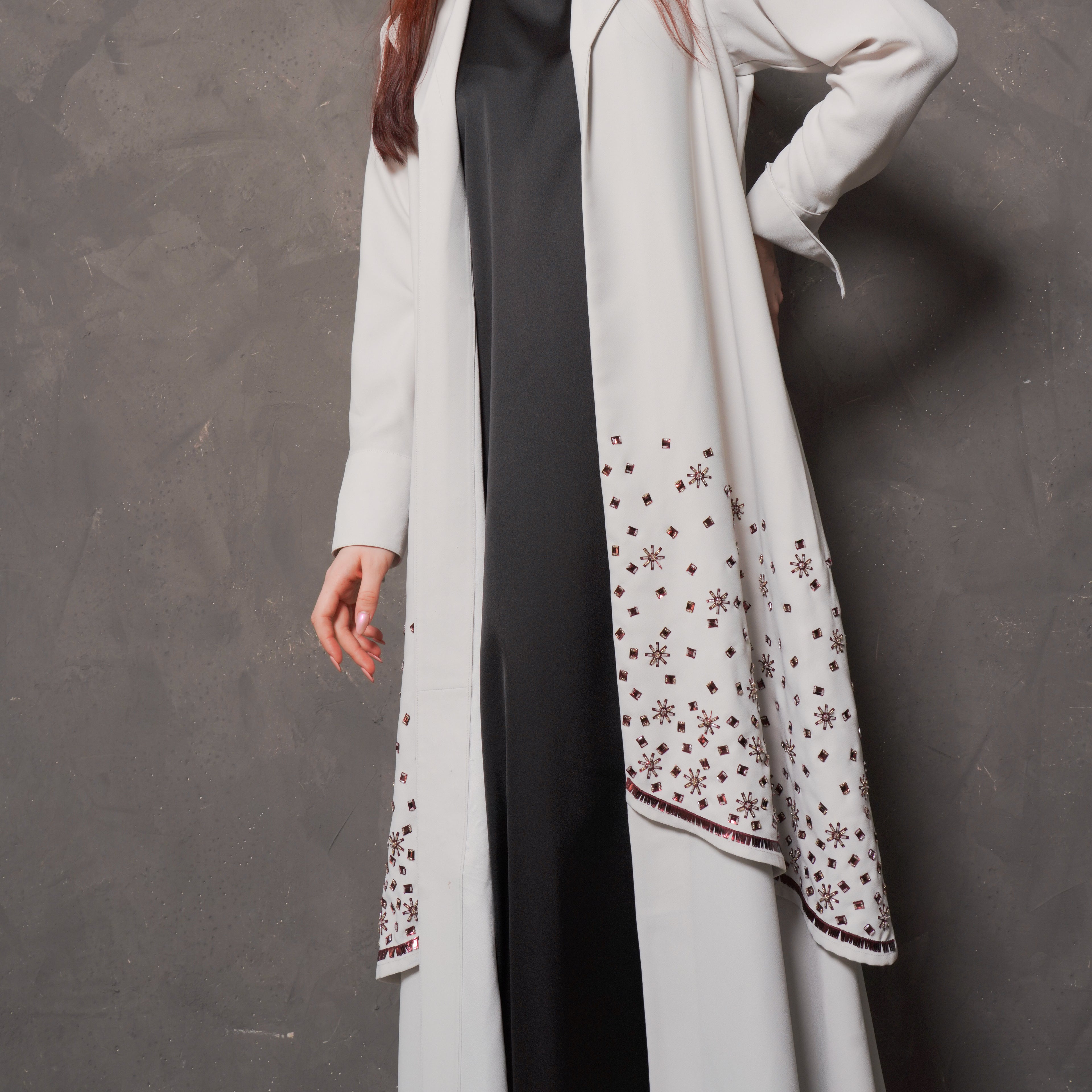 CREPE FABRIC ABAYA WITH SPECIAL CUT STAR EMBROIDERY