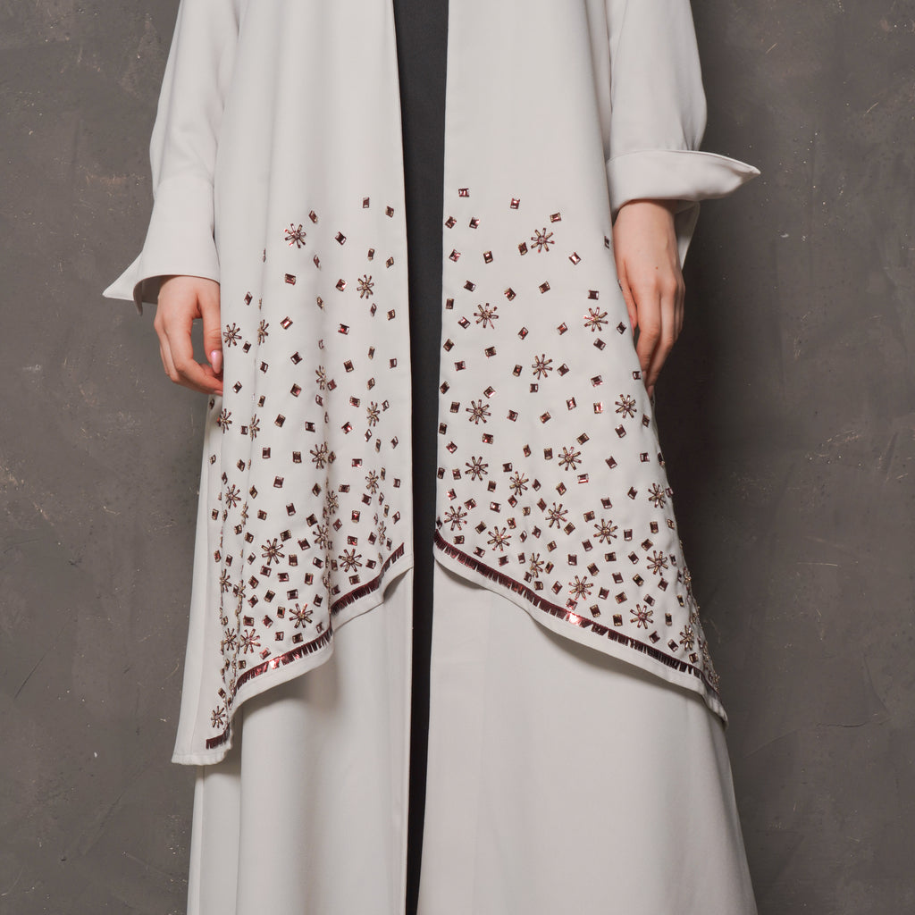 CREPE FABRIC ABAYA WITH SPECIAL CUT STAR EMBROIDERY