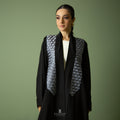 Elegant Linen Abaya with Patterned Panel EM01 - BLACK ONLY